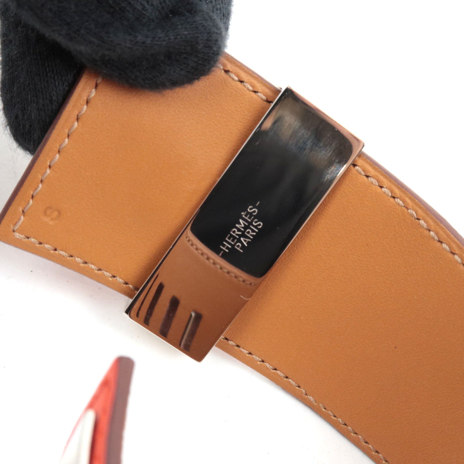 HERMES Collier De Chien Bracelet Q Stamp (2013) Swift Orange Silver HDW