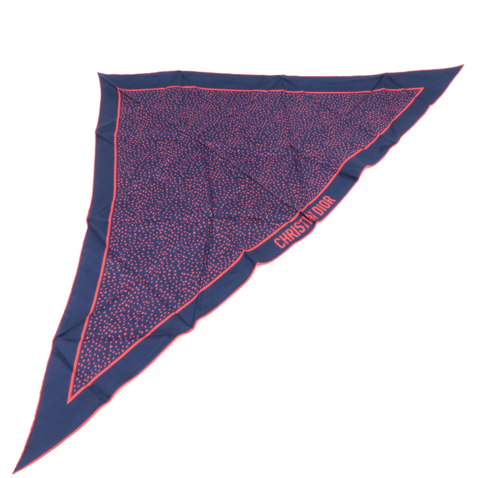 Christian Dior Triangle Scarf Heart Print 100% Silk Navy Red79155