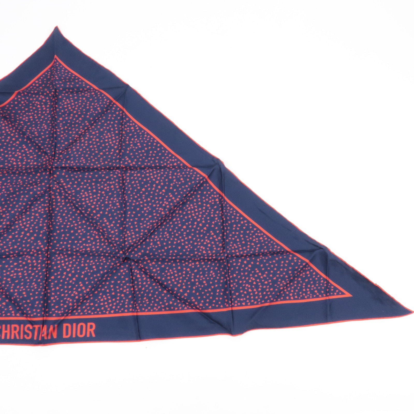 Christian Dior Triangle Scarf Heart Print 100% Silk Navy Red