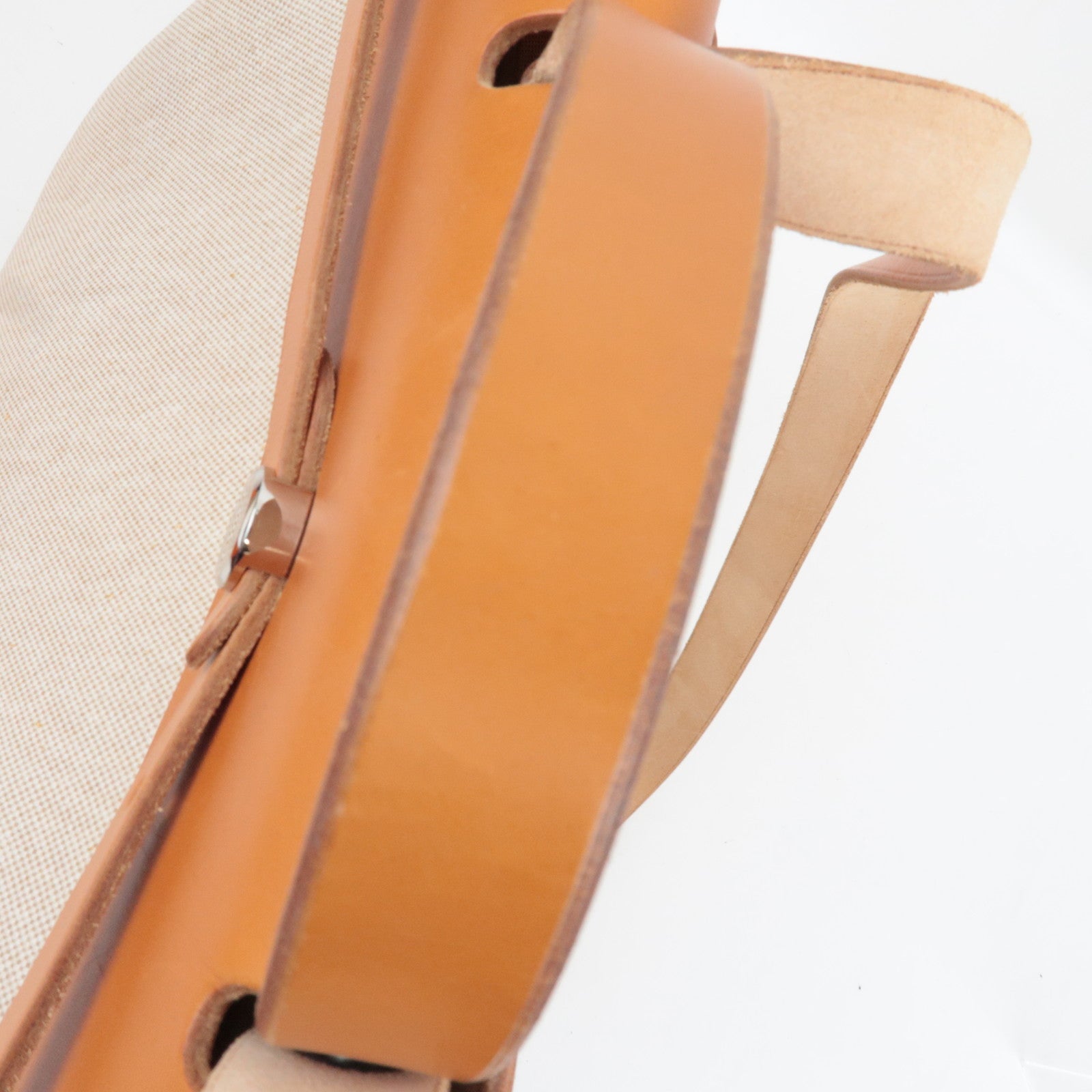 HERMES Her Bag MM □C Stamp (1999) Toile H Leather Beige Brown *Box, Dust bag, Clochette, Key Lock, Spare bag