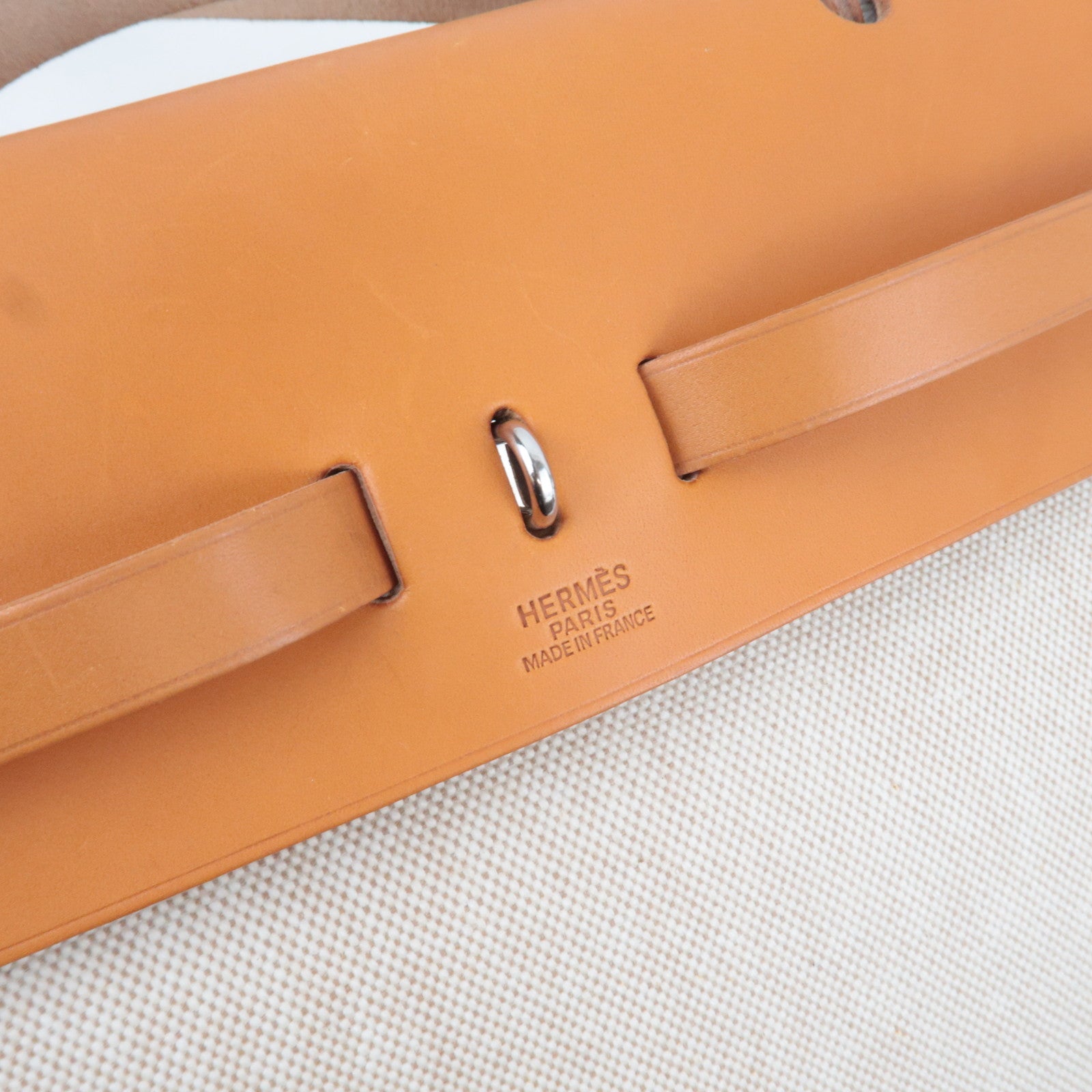 HERMES Her Bag MM □C Stamp (1999) Toile H Leather Beige Brown *Box, Dust bag, Clochette, Key Lock, Spare bag