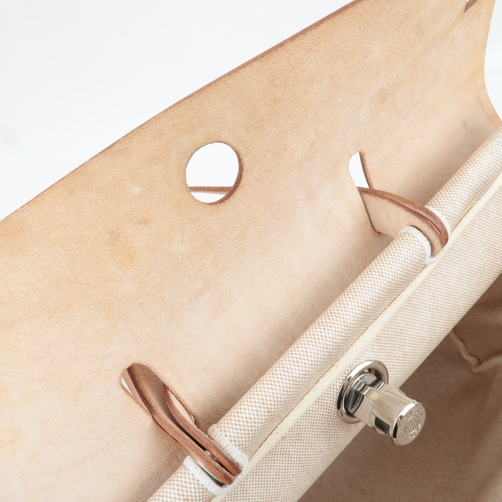 HERMES Her Bag MM □C Stamp (1999) Toile H Leather Beige Brown *Box, Dust bag, Clochette, Key Lock, Spare bag