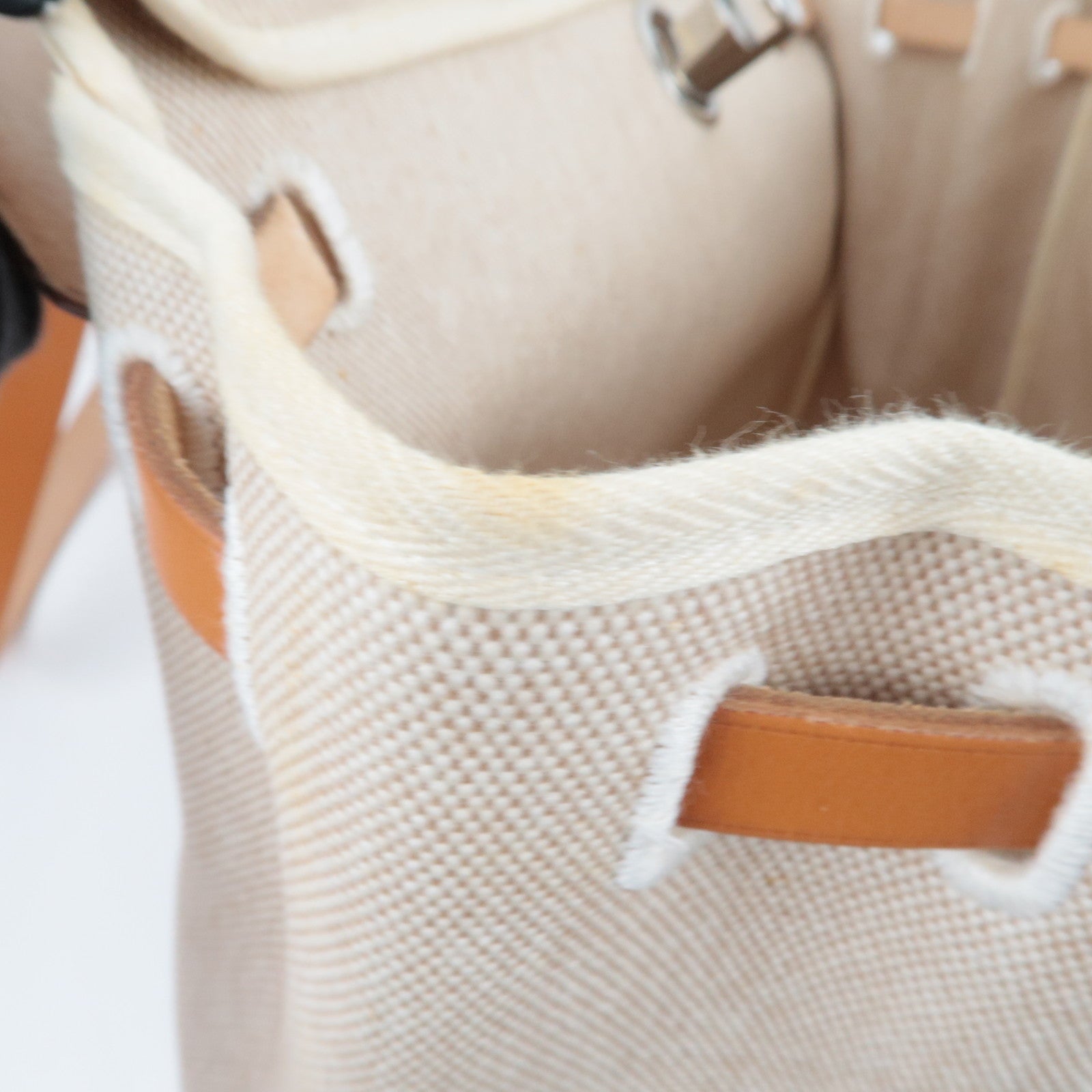 HERMES Her Bag MM □C Stamp (1999) Toile H Leather Beige Brown *Box, Dust bag, Clochette, Key Lock, Spare bag