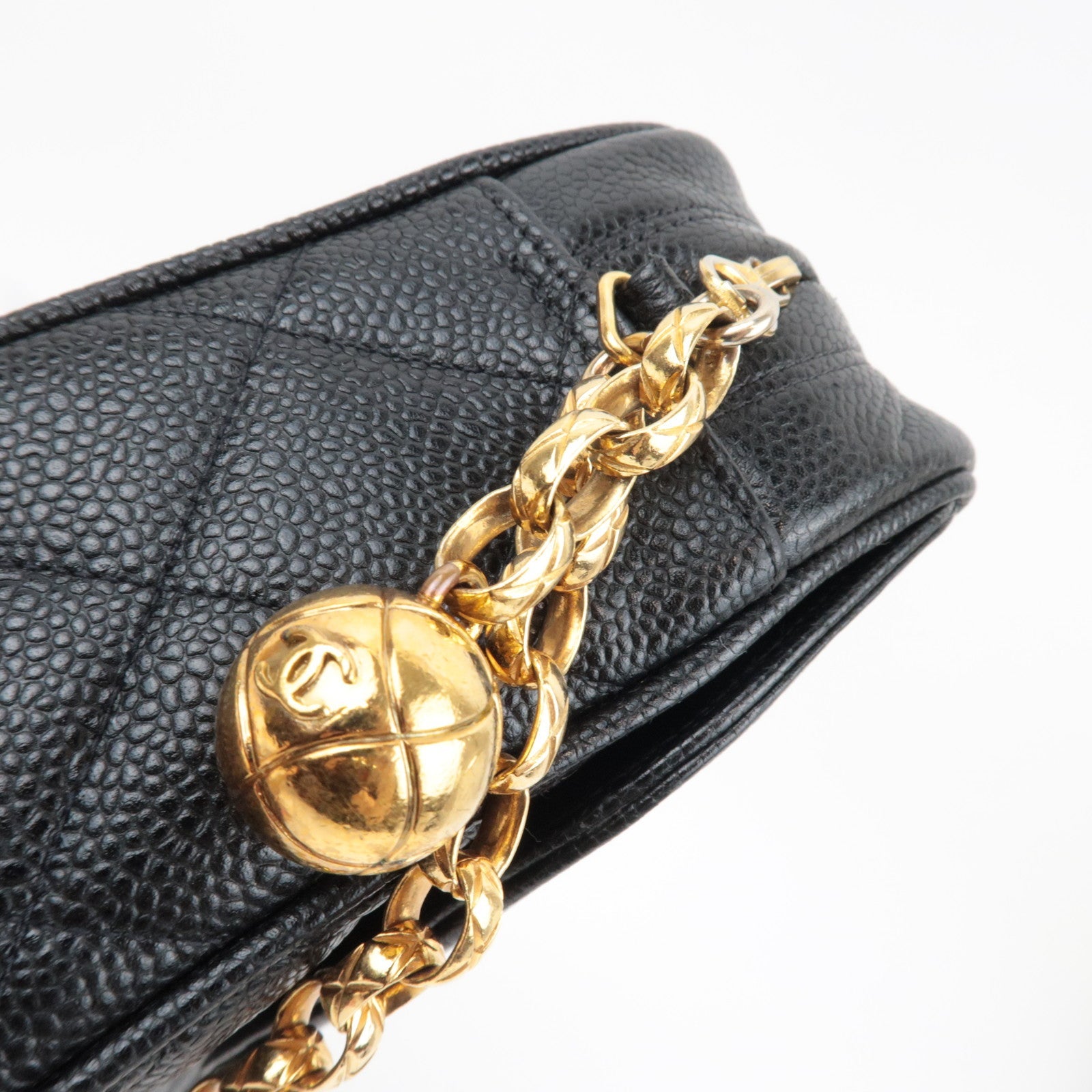 CHANEL Matelasse Diana Bijoux Chain Shoulder Bag Caviar Skin Black Gold HDW 2972953 *Dust bag