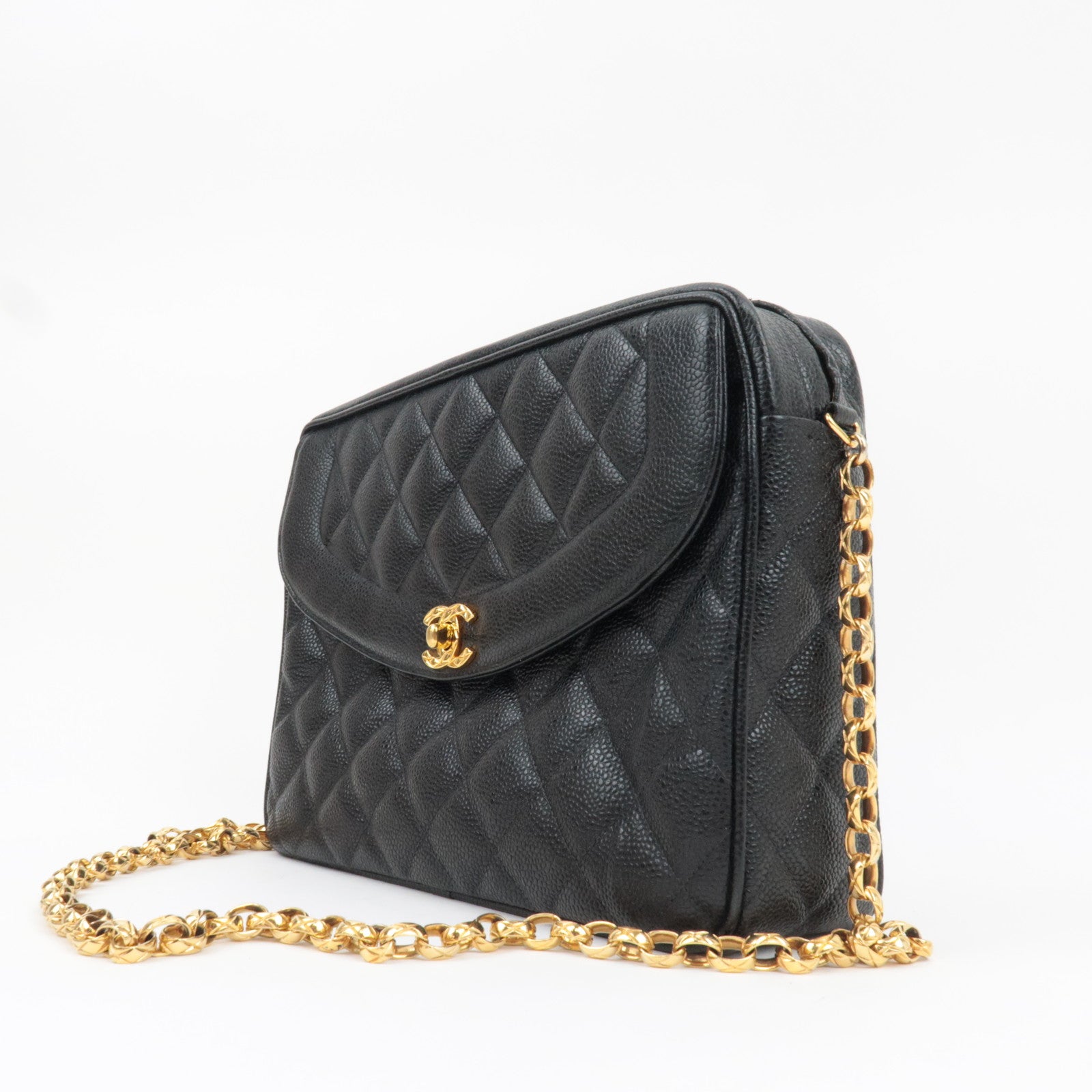 CHANEL Matelasse Diana Bijoux Chain Shoulder Bag Caviar Skin Black Gold HDW 2972953 *Dust bag