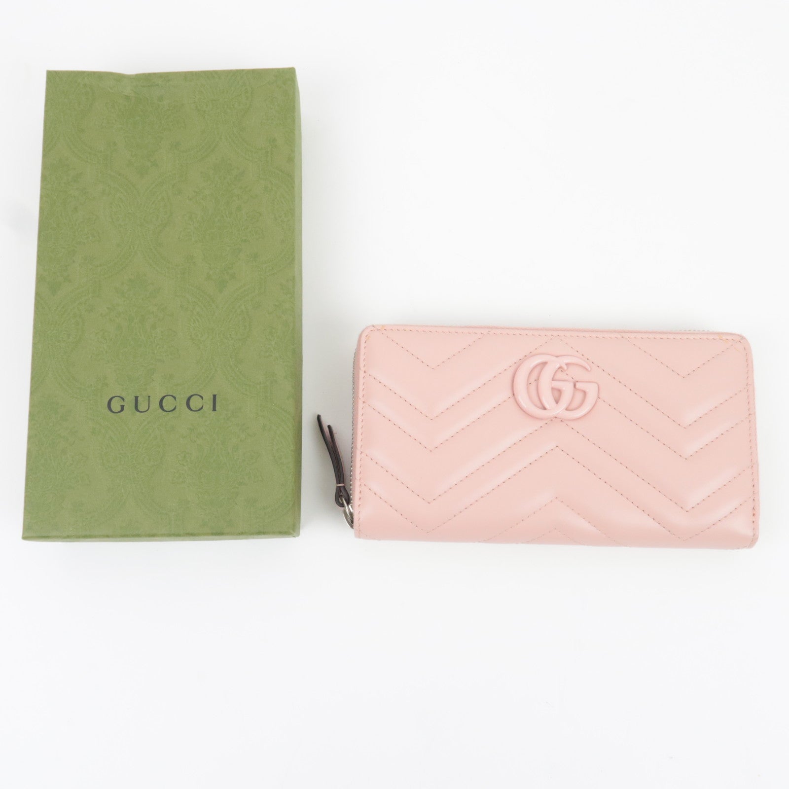 GUCCI GG Marmont Round Zip Long Wallet Leather Pink 443123 *Box, Dust bag