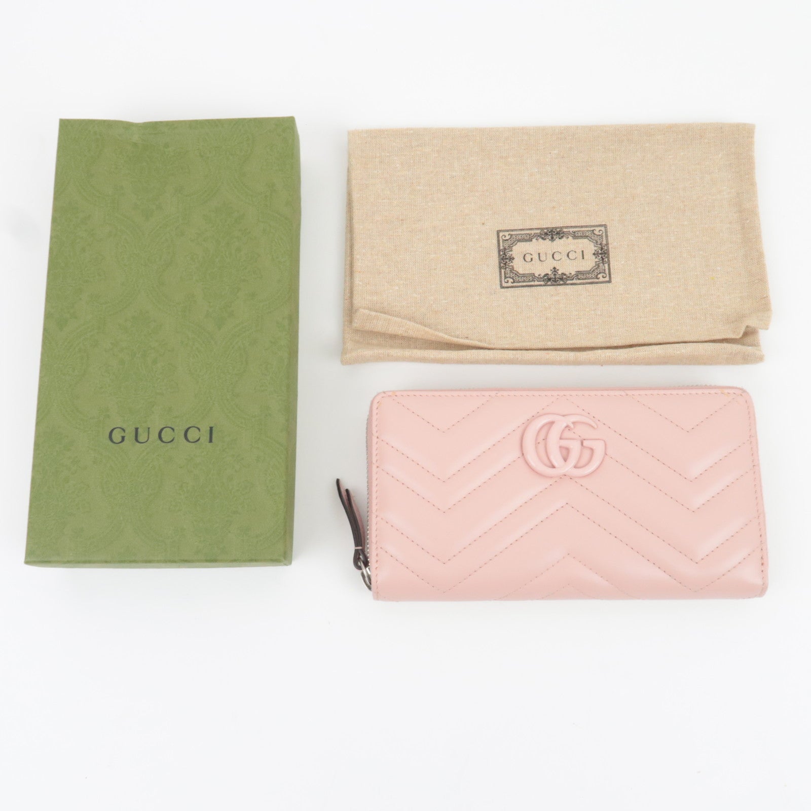 GUCCI GG Marmont Round Zip Long Wallet Leather Pink 443123 *Box, Dust bag