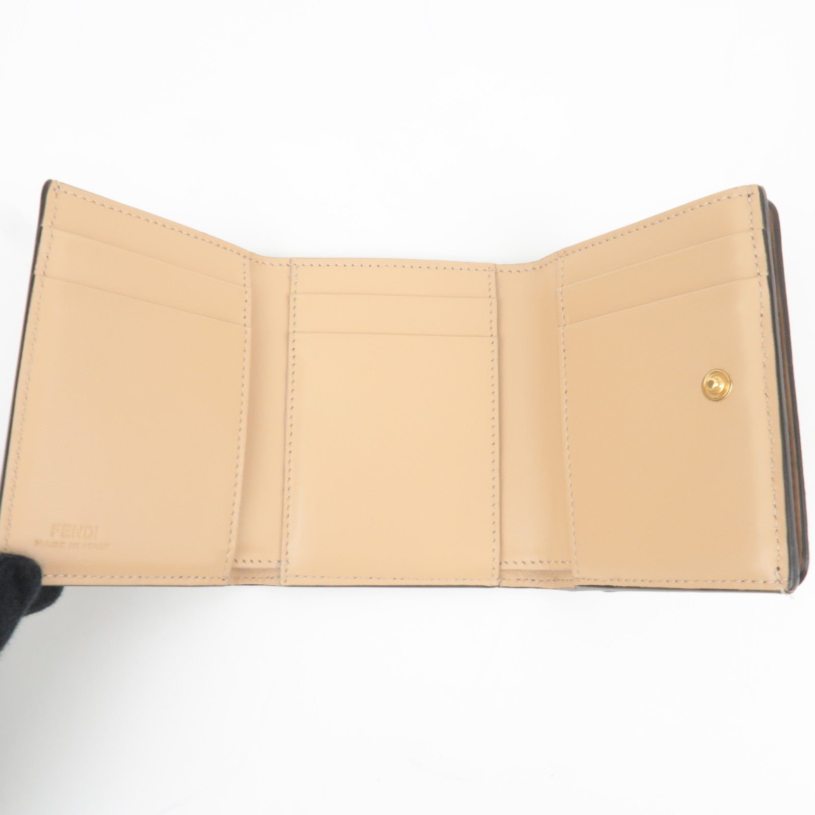 FENDI Zucca Flower Print Tri-Fold Wallet PVC Brown Black 8M0480 *Box, Dust bag