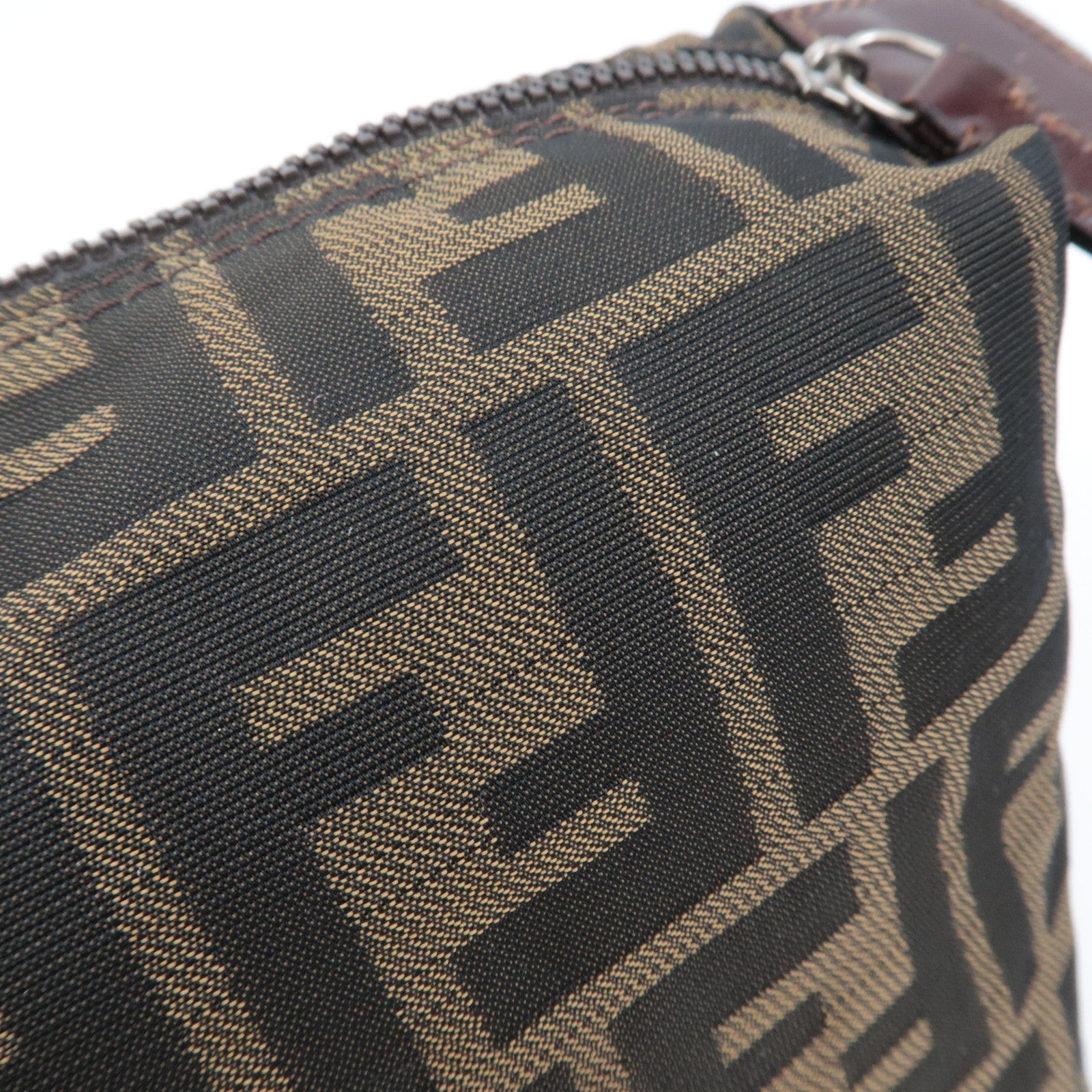 FENDI Zucca Cosmetic Pouch Canvas Leather Brown Black 26545