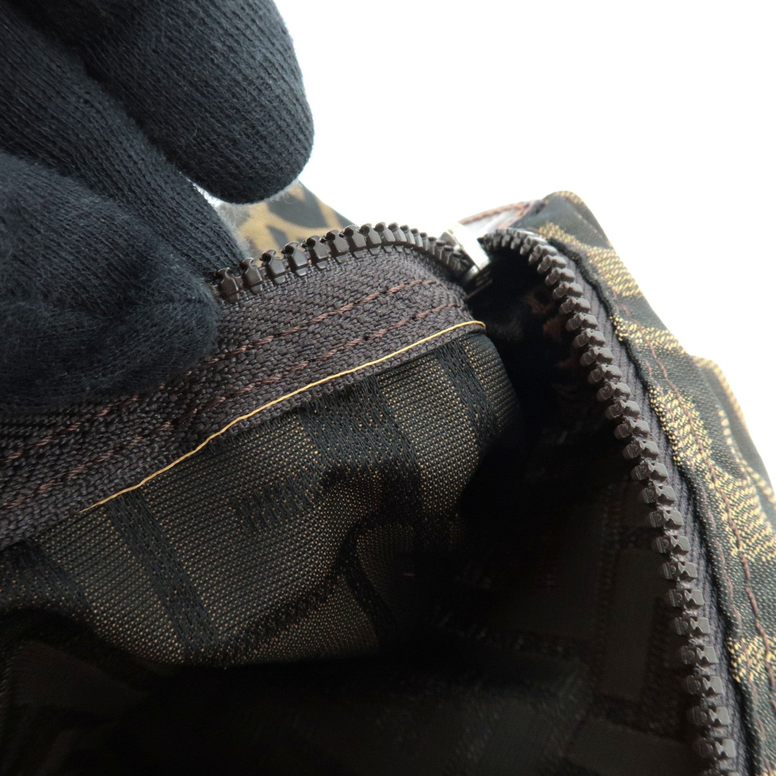 FENDI Zucca Cosmetic Pouch Canvas Leather Brown Black 26545