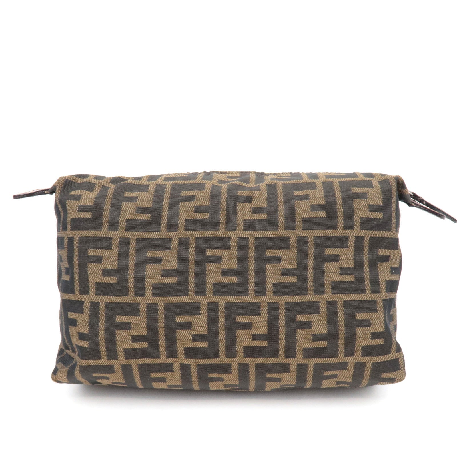 FENDI Zucca Cosmetic Pouch Canvas Leather Brown Black 26545
