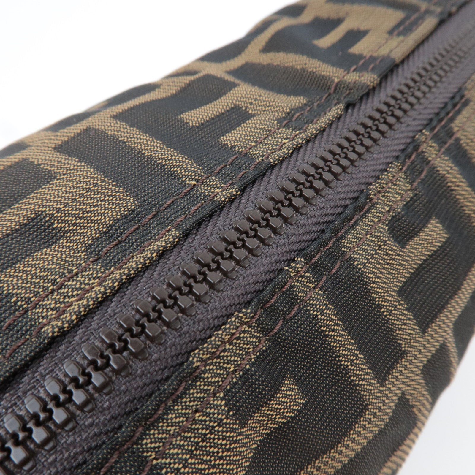 FENDI Zucca Cosmetic Pouch Canvas Leather Brown Black 26545