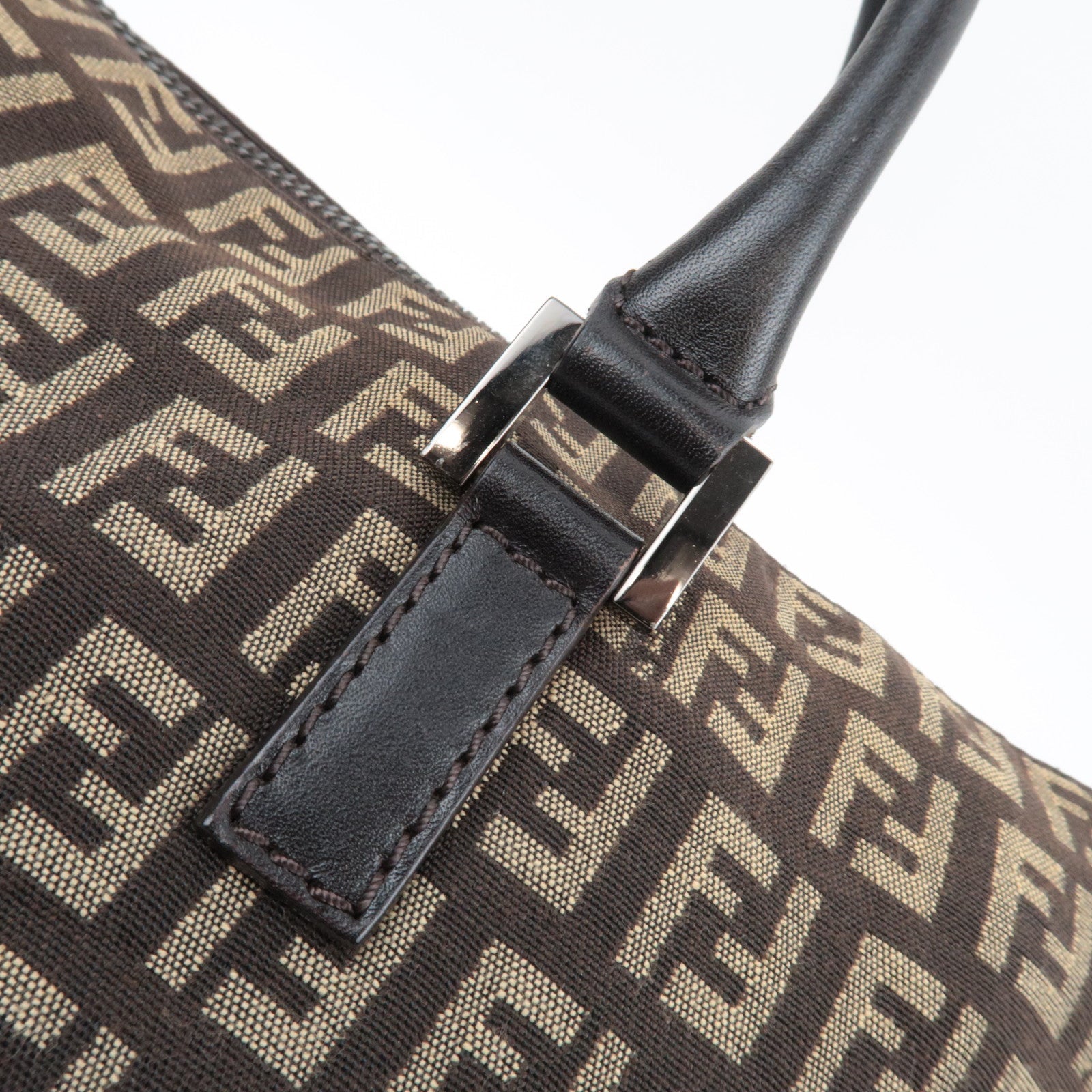 FENDI Zucchino Handbag Canvas Leather Brown Beige 8BN089