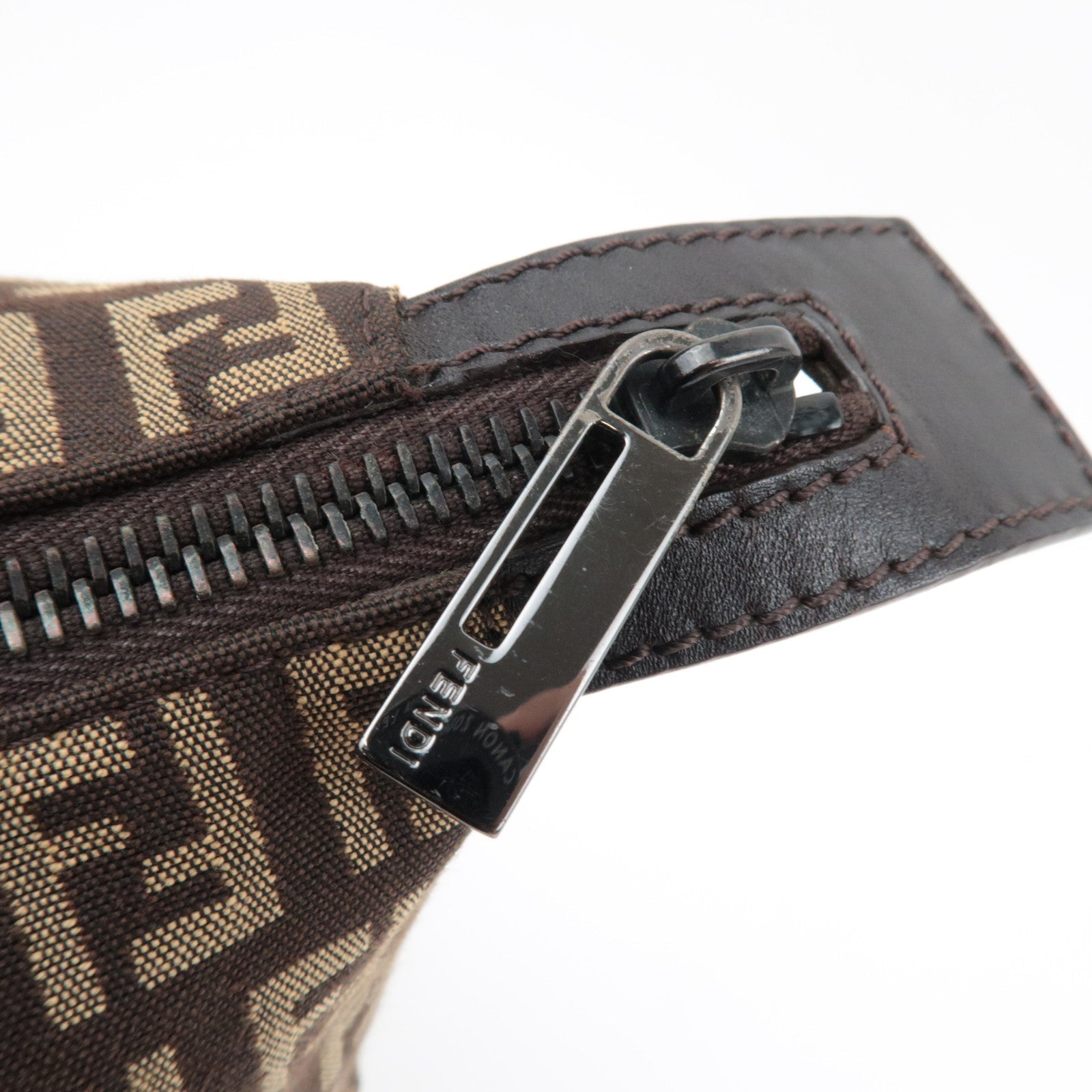 FENDI Zucchino Handbag Canvas Leather Brown Beige 8BN089