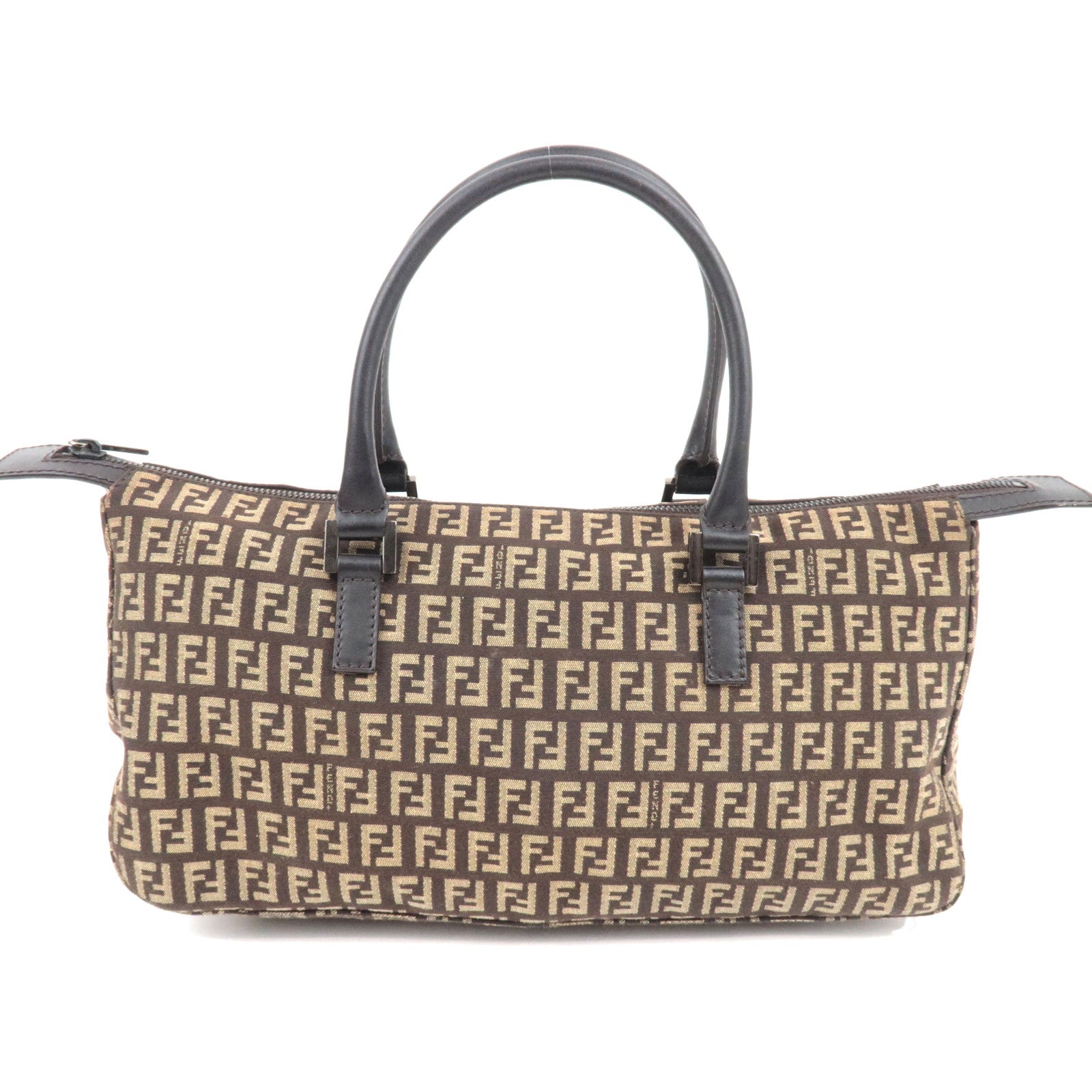 FENDI Zucchino Handbag Canvas Leather Brown Beige 8BN089 79303
