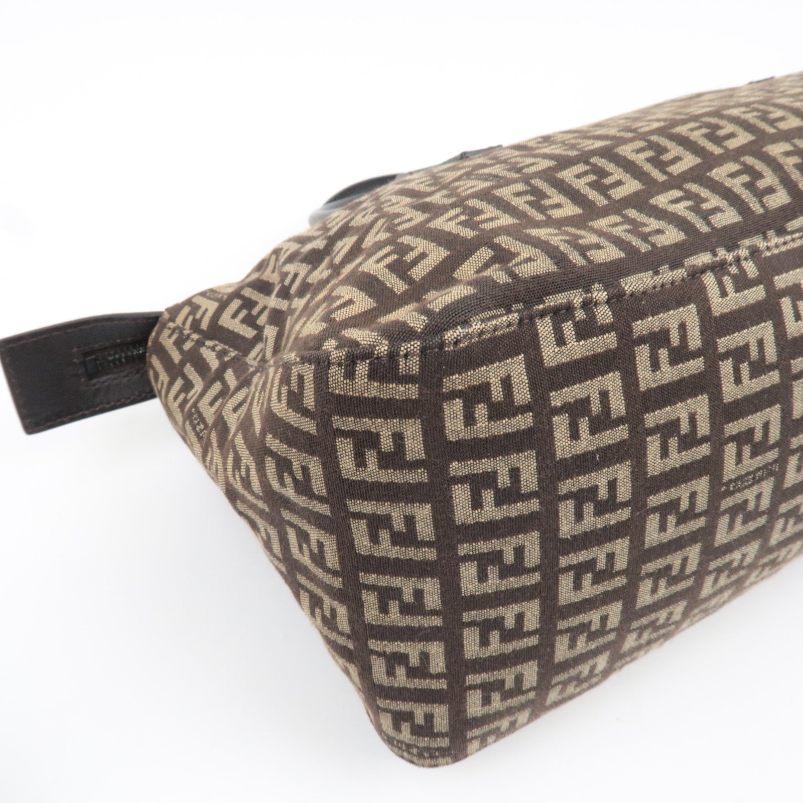 FENDI Zucchino Handbag Canvas Leather Brown Beige 8BN089
