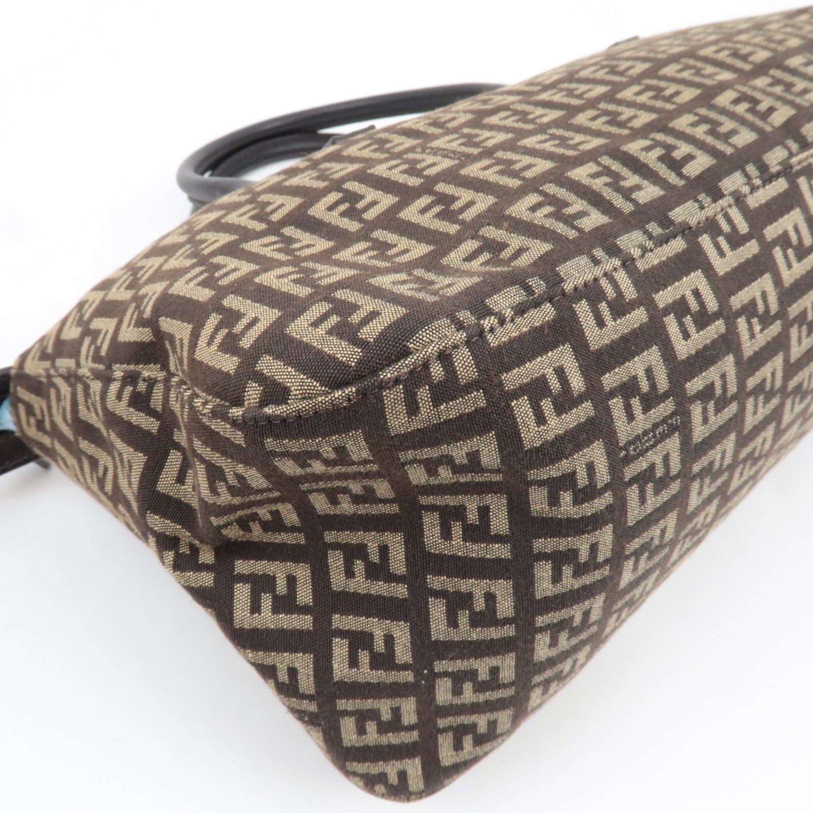FENDI Zucchino Handbag Canvas Leather Brown Beige 8BN089
