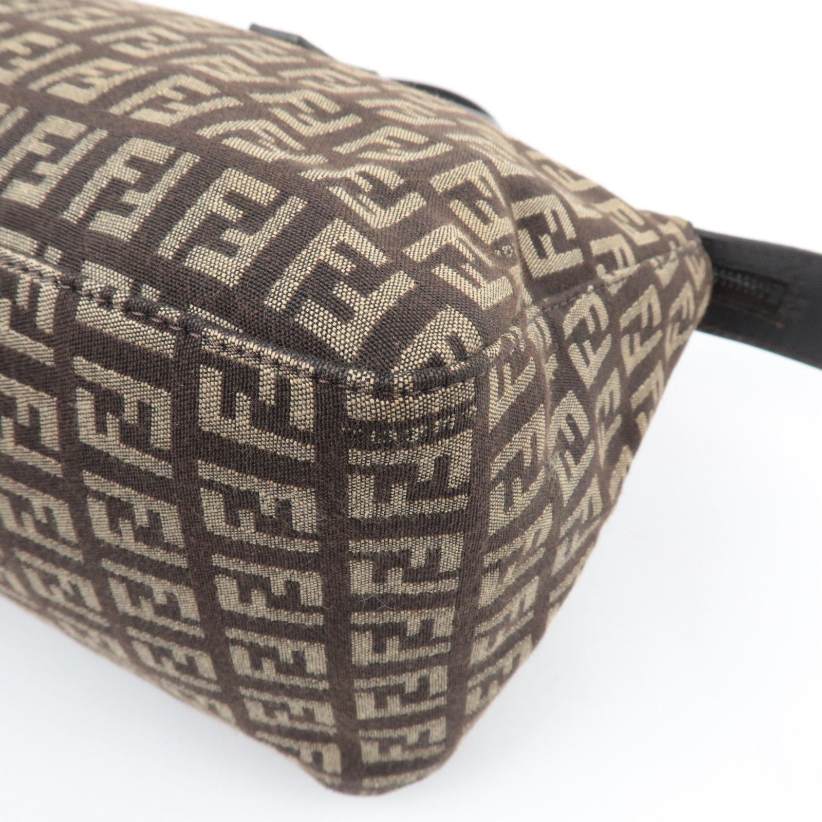 FENDI Zucchino Handbag Canvas Leather Brown Beige 8BN089