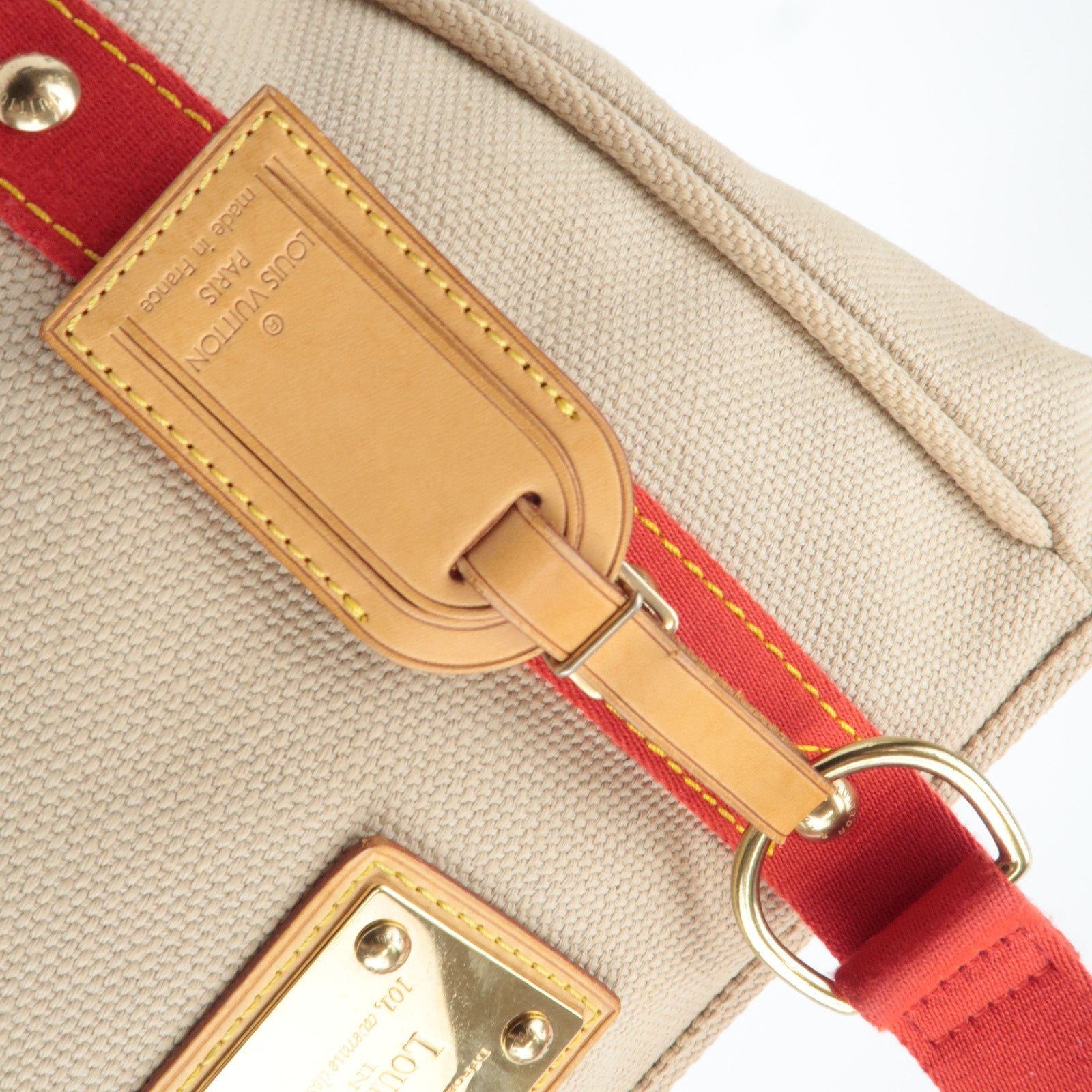 Louis Vuitton Antigua Cabas MM Tote Bag Canvas Beige Red M40035 SP0035 *Name tag