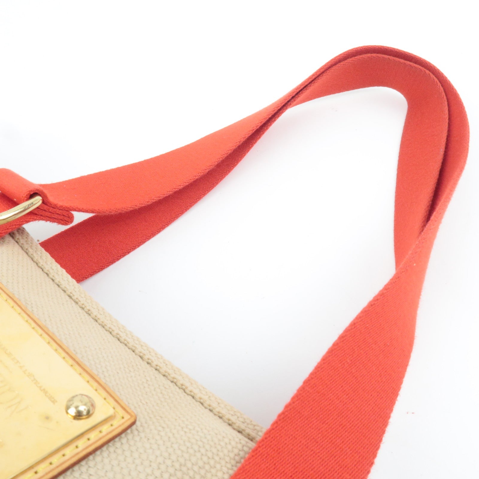 Louis Vuitton Antigua Cabas MM Tote Bag Canvas Beige Red M40035 SP0035 *Name tag