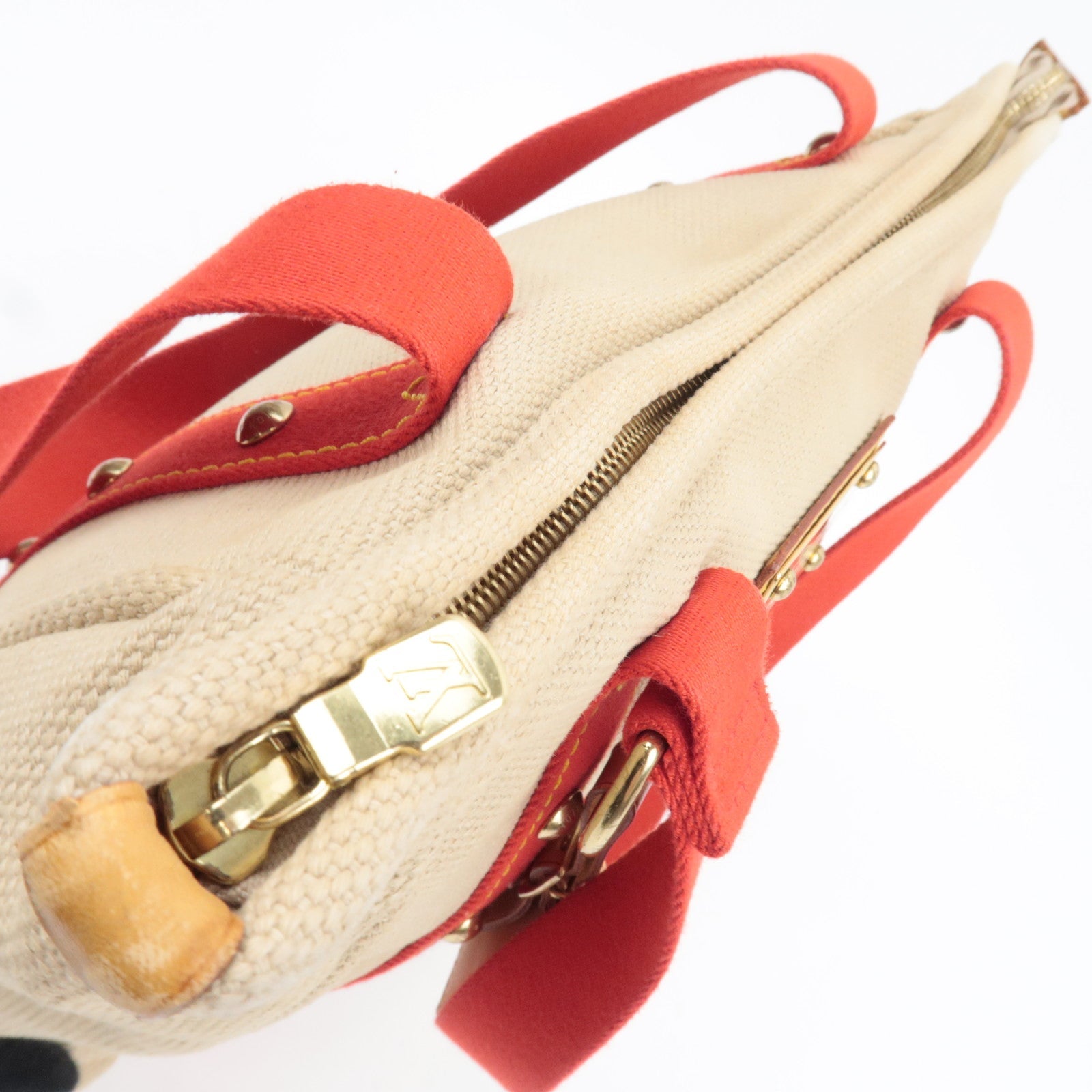 Louis Vuitton Antigua Cabas MM Tote Bag Canvas Beige Red M40035 SP0035 *Name tag