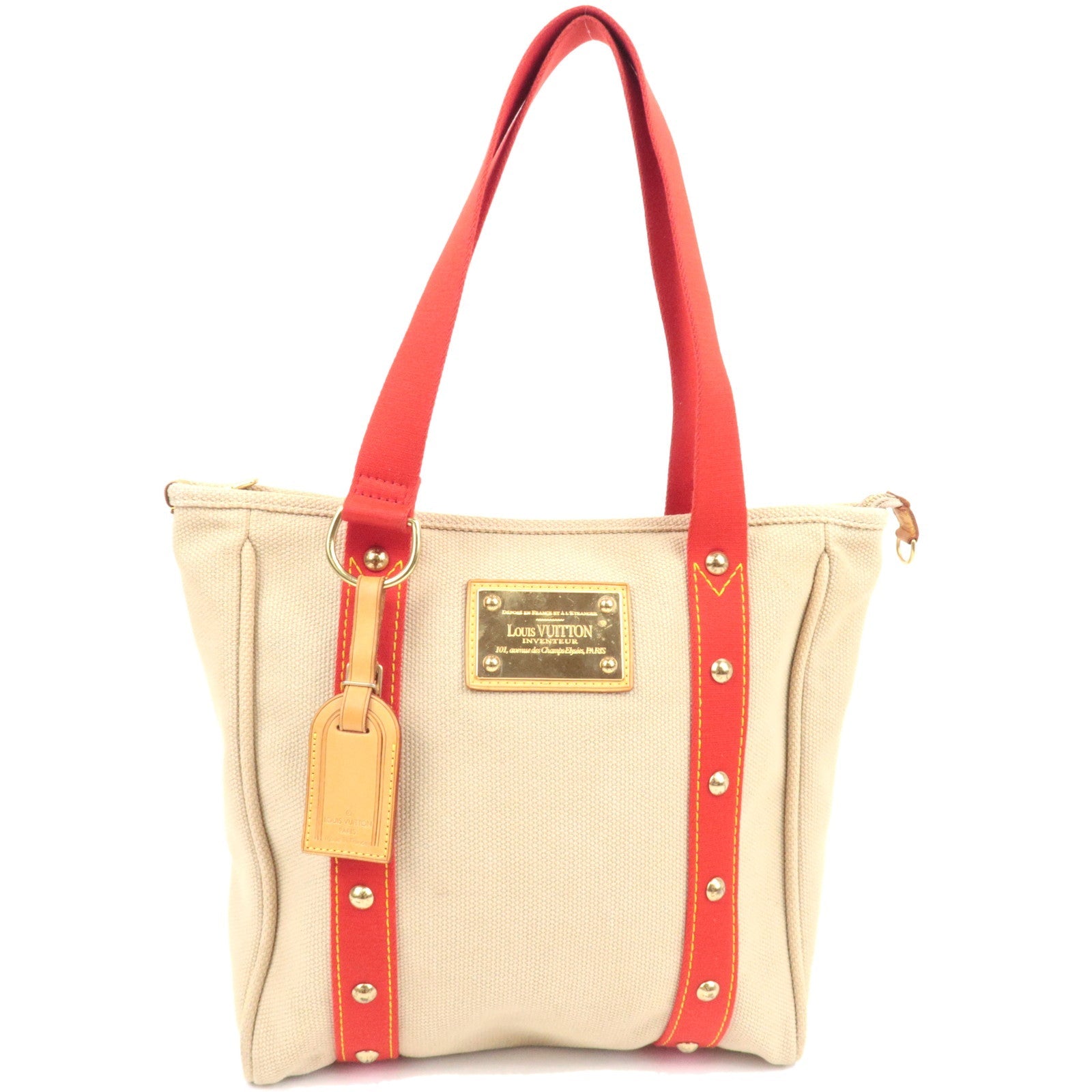 Louis Vuitton Antigua Cabas MM Tote Bag Canvas Beige Red M40035 SP0035 *Name tag79310