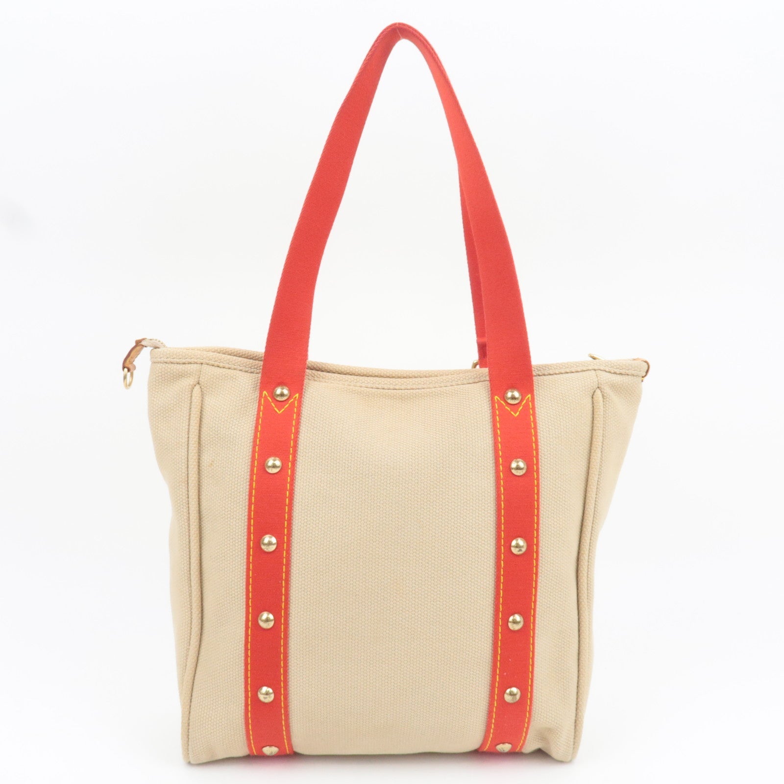 Louis Vuitton Antigua Cabas MM Tote Bag Canvas Beige Red M40035 SP0035 *Name tag