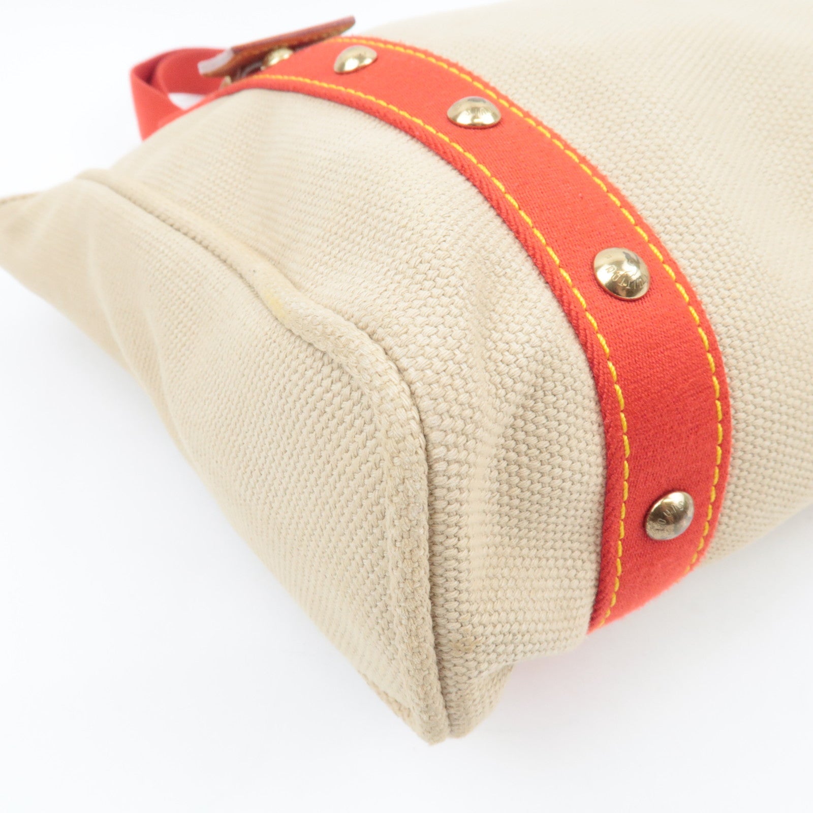 Louis Vuitton Antigua Cabas MM Tote Bag Canvas Beige Red M40035 SP0035 *Name tag