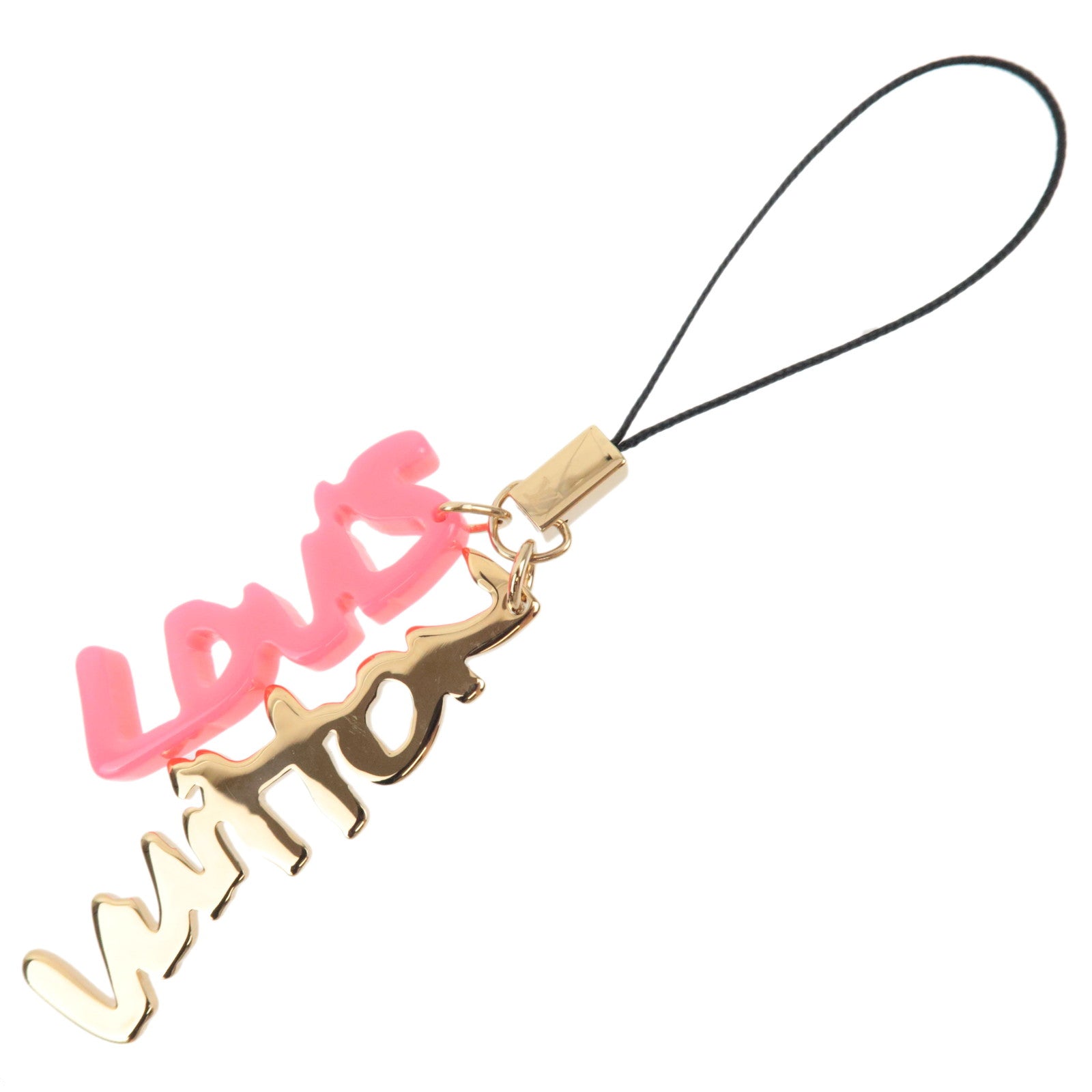 Louis Vuitton Telephone Graffiti Phone Strap Metal Plastic Gold Pink M65767 *Dust bag79347