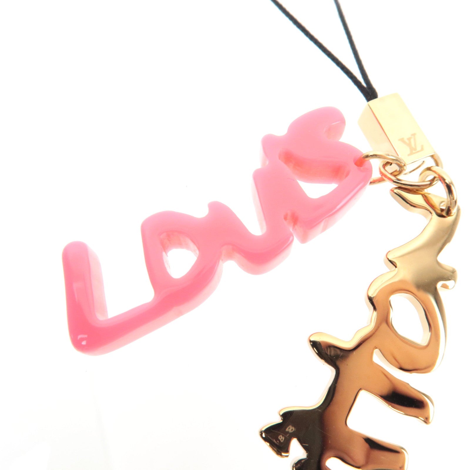 Louis Vuitton Telephone Graffiti Phone Strap Metal Plastic Gold Pink M65767 *Dust bag