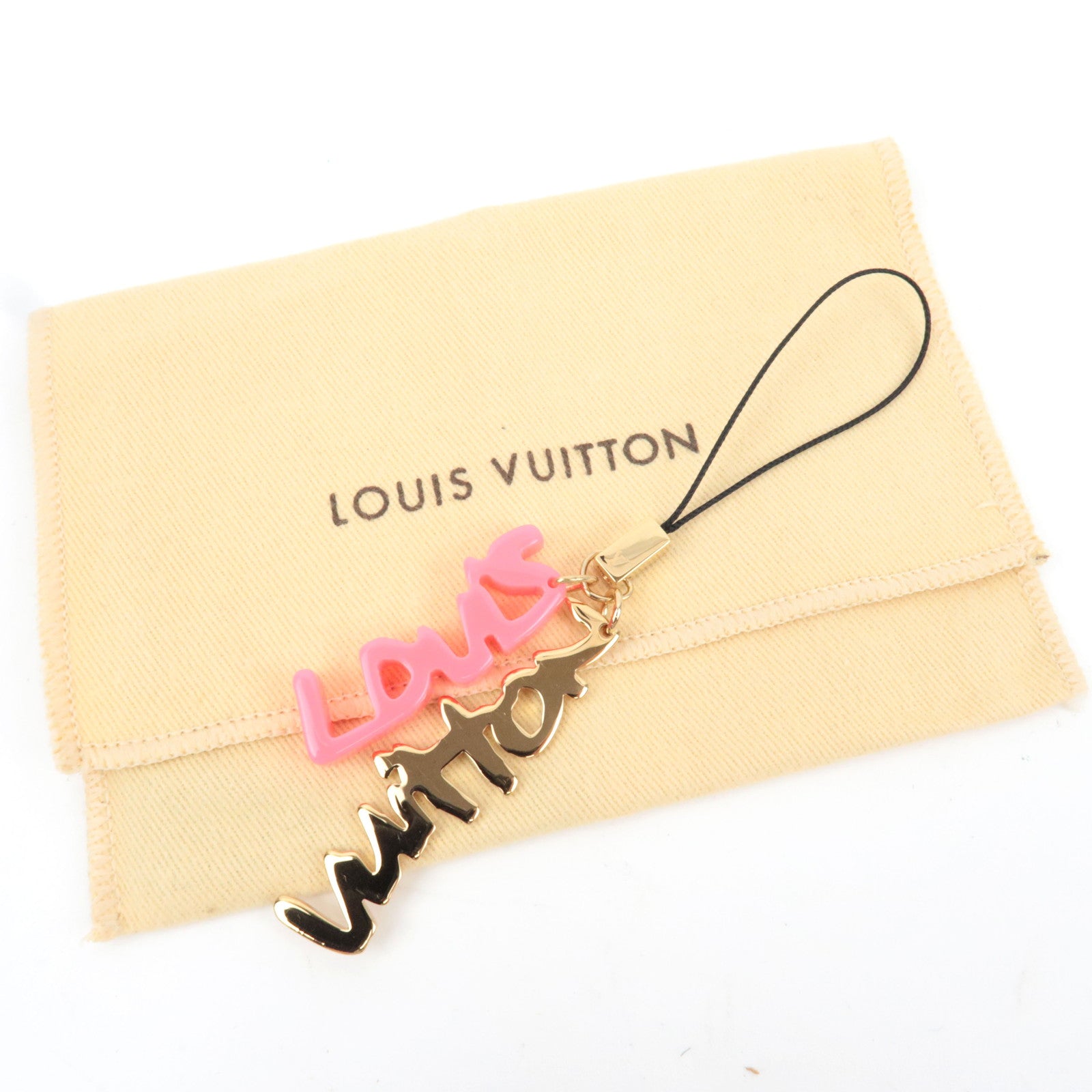 Louis Vuitton Telephone Graffiti Phone Strap Metal Plastic Gold Pink M65767 *Dust bag