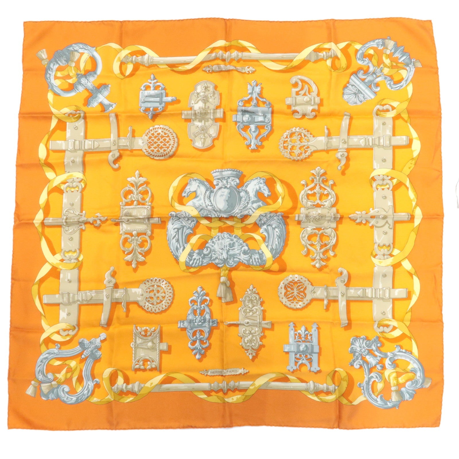 HERMES Carre 90 Scarf FERRONNERIE 100% Silk Orange79375