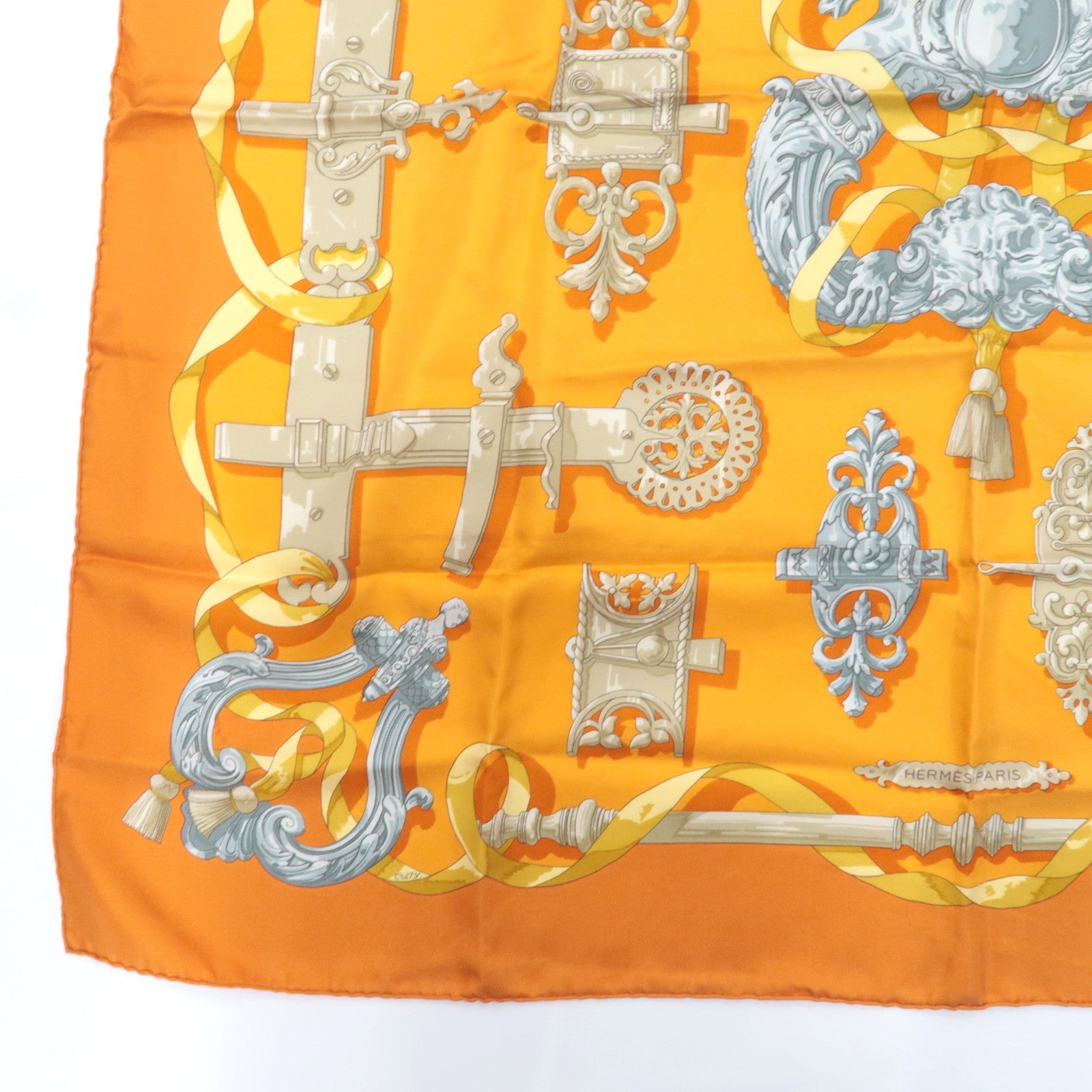 HERMES Carre 90 Scarf FERRONNERIE 100% Silk Orange