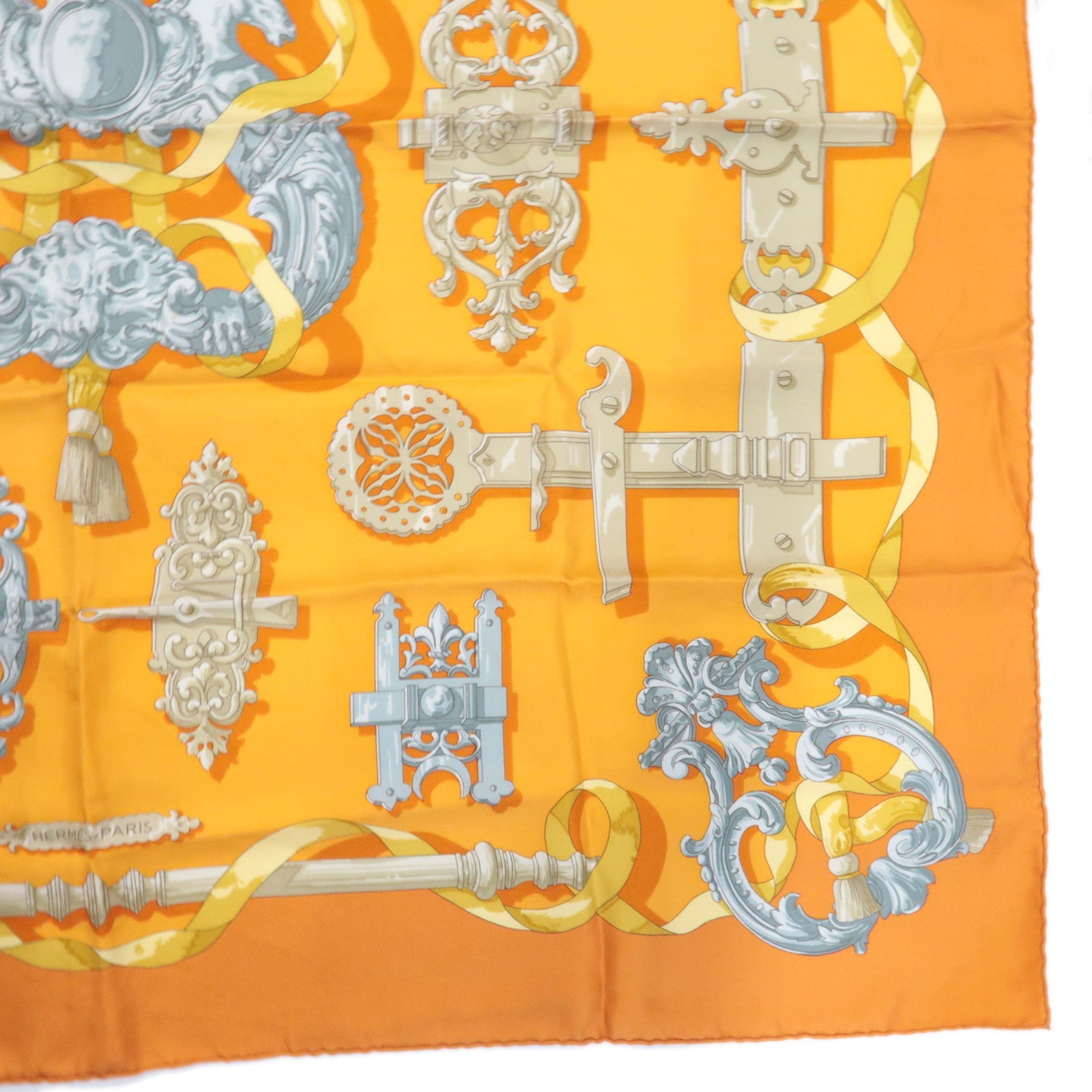 HERMES Carre 90 Scarf FERRONNERIE 100% Silk Orange