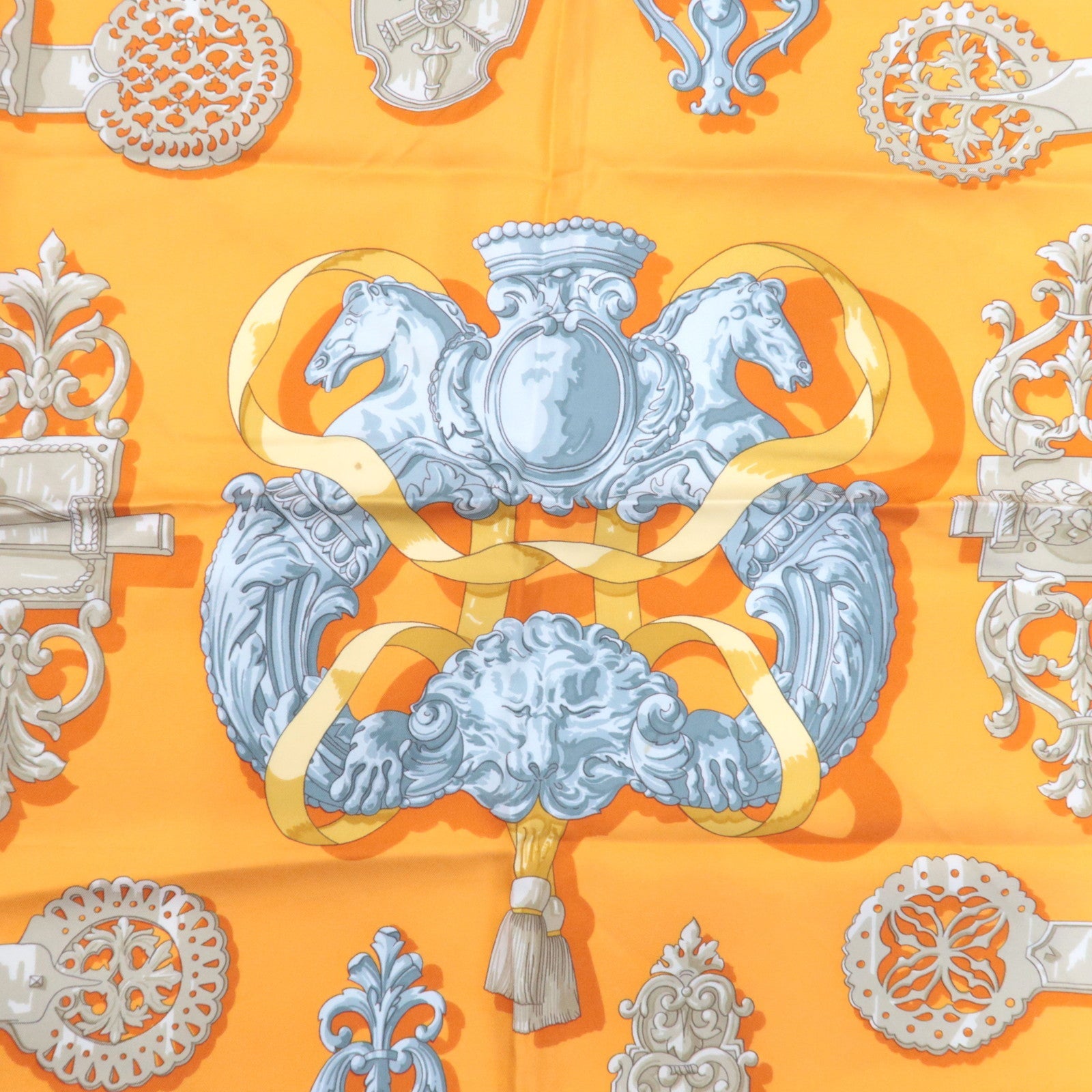 HERMES Carre 90 Scarf FERRONNERIE 100% Silk Orange