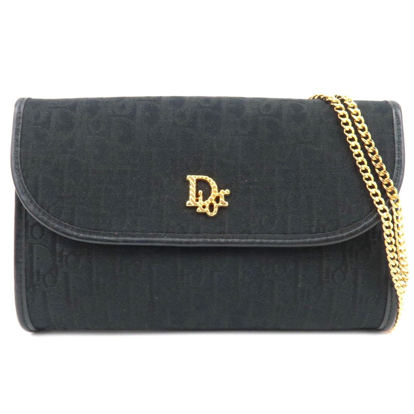 Christian Dior Trotter Chain Shoulder Bag Canvas Leather Black 79383