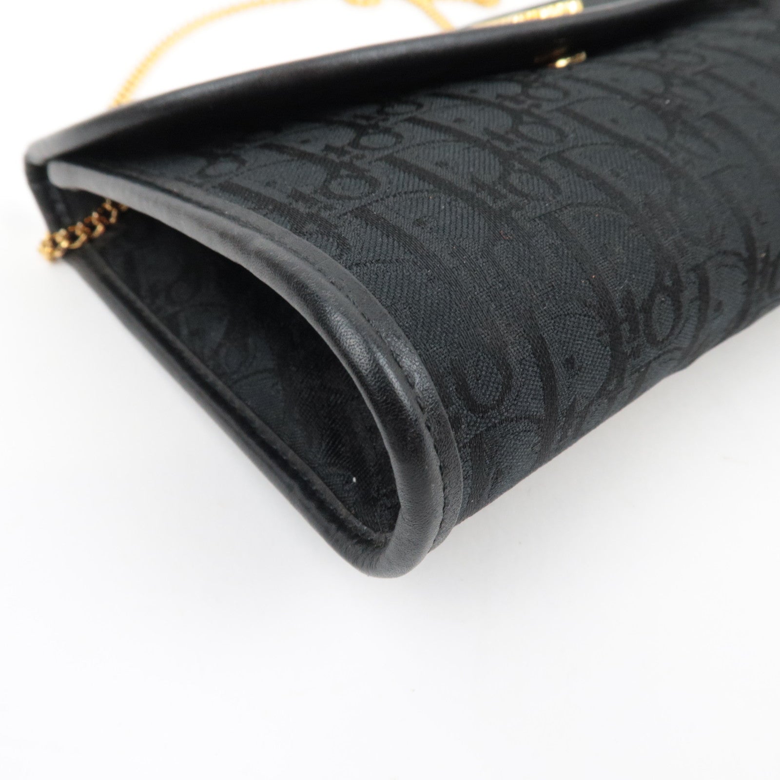 Christian Dior Trotter Chain Shoulder Bag Canvas Leather Black