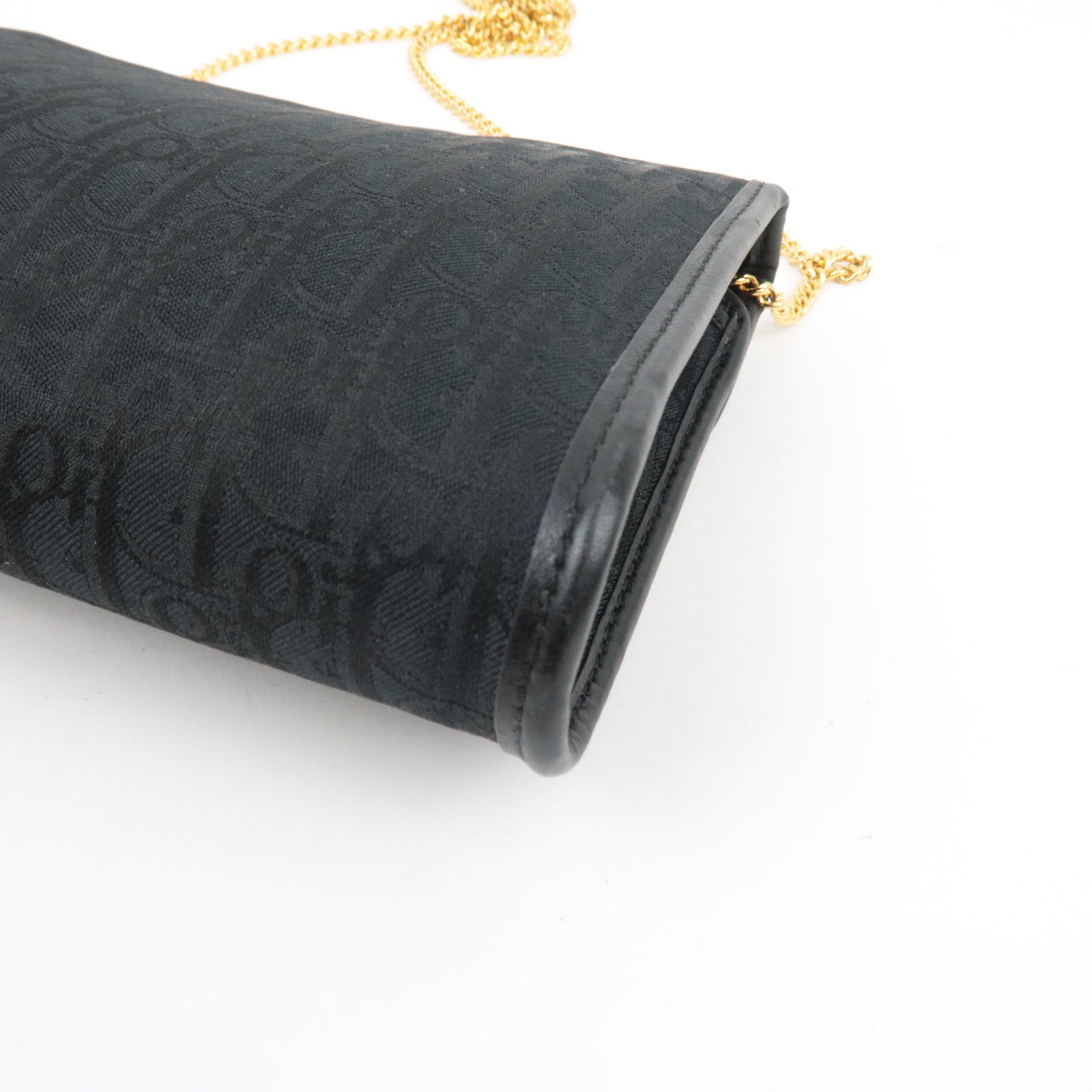 Christian Dior Trotter Chain Shoulder Bag Canvas Leather Black