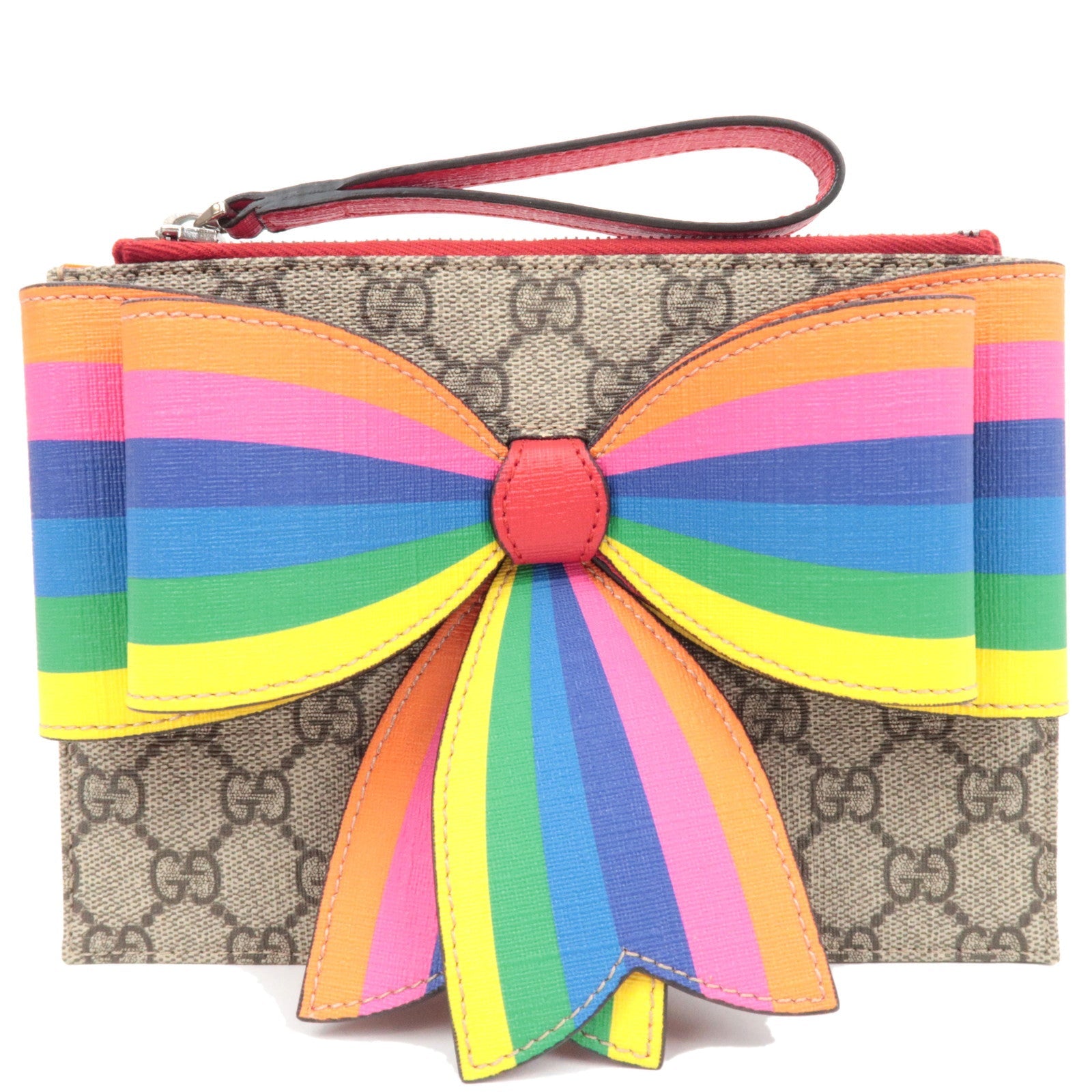 GUCCI Children's Bow Pouch GG Supreme Leather Beige Multicolor 45723379387