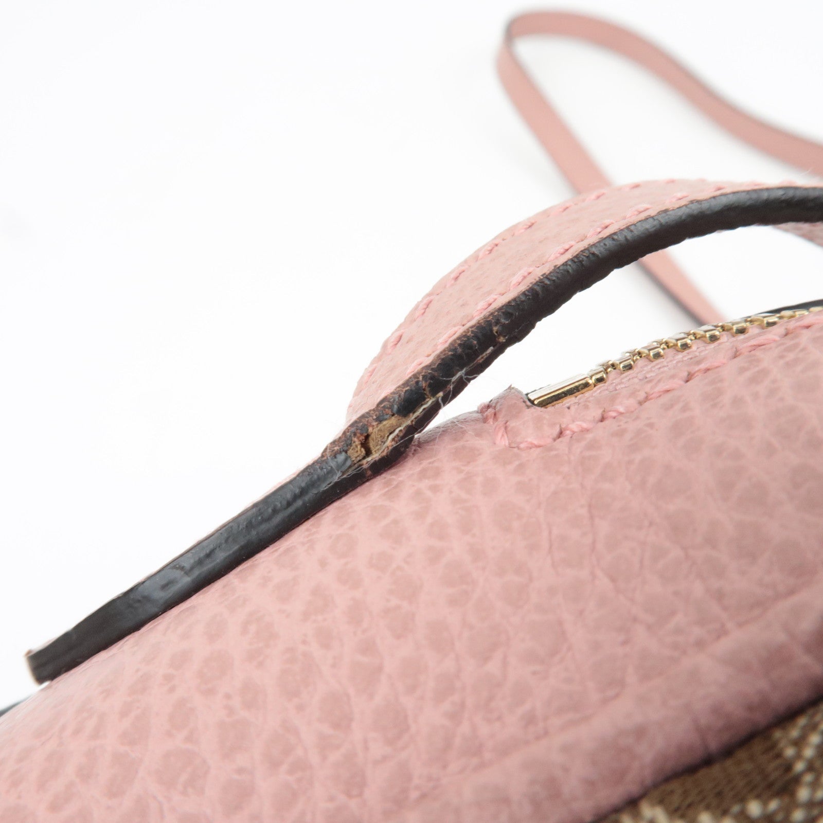 GUCCI Shoulder Bag GG Canvas Leather Beige Pink 449413