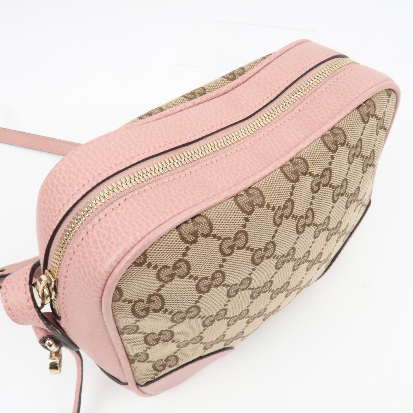 GUCCI Shoulder Bag GG Canvas Leather Beige Pink 449413