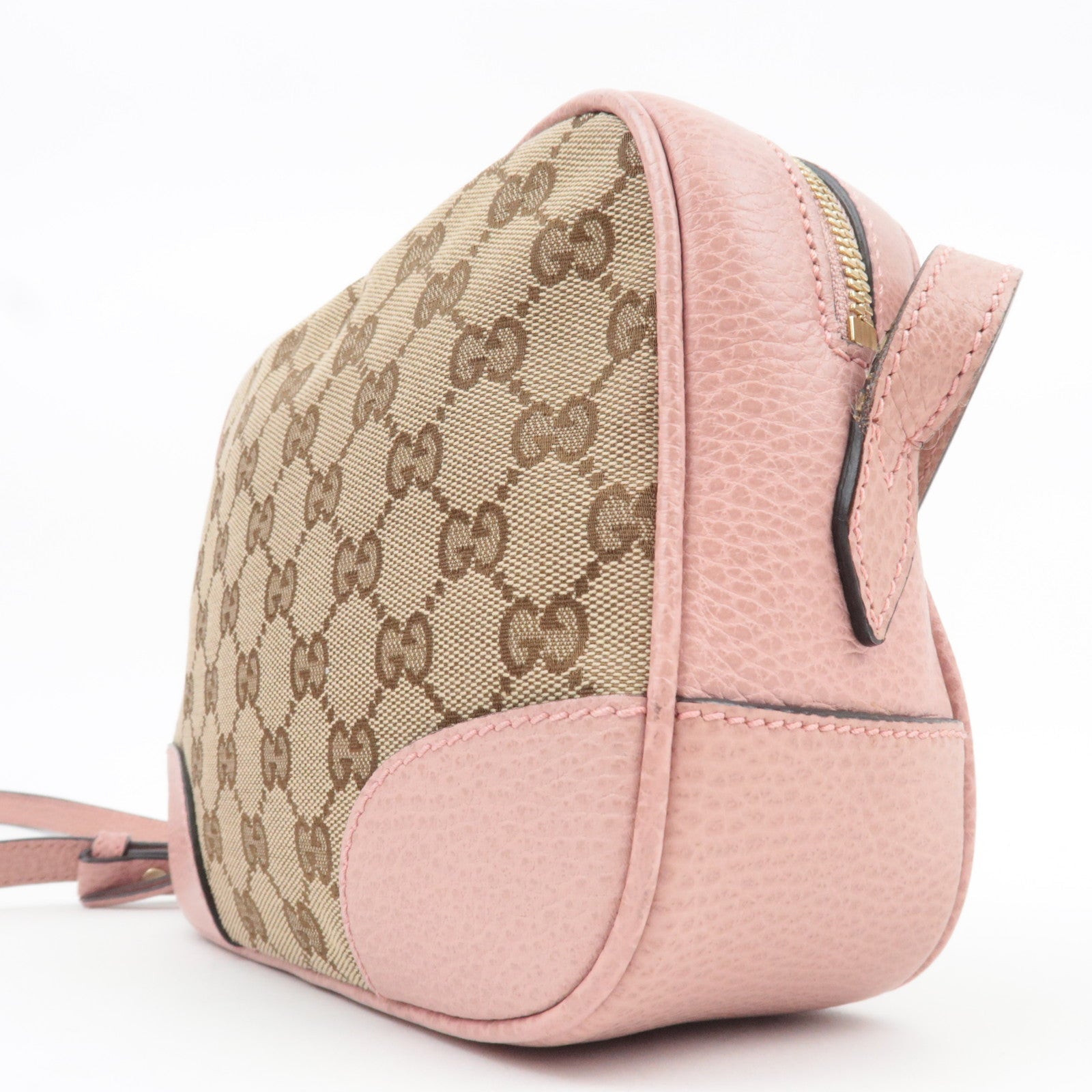 GUCCI Shoulder Bag GG Canvas Leather Beige Pink 449413