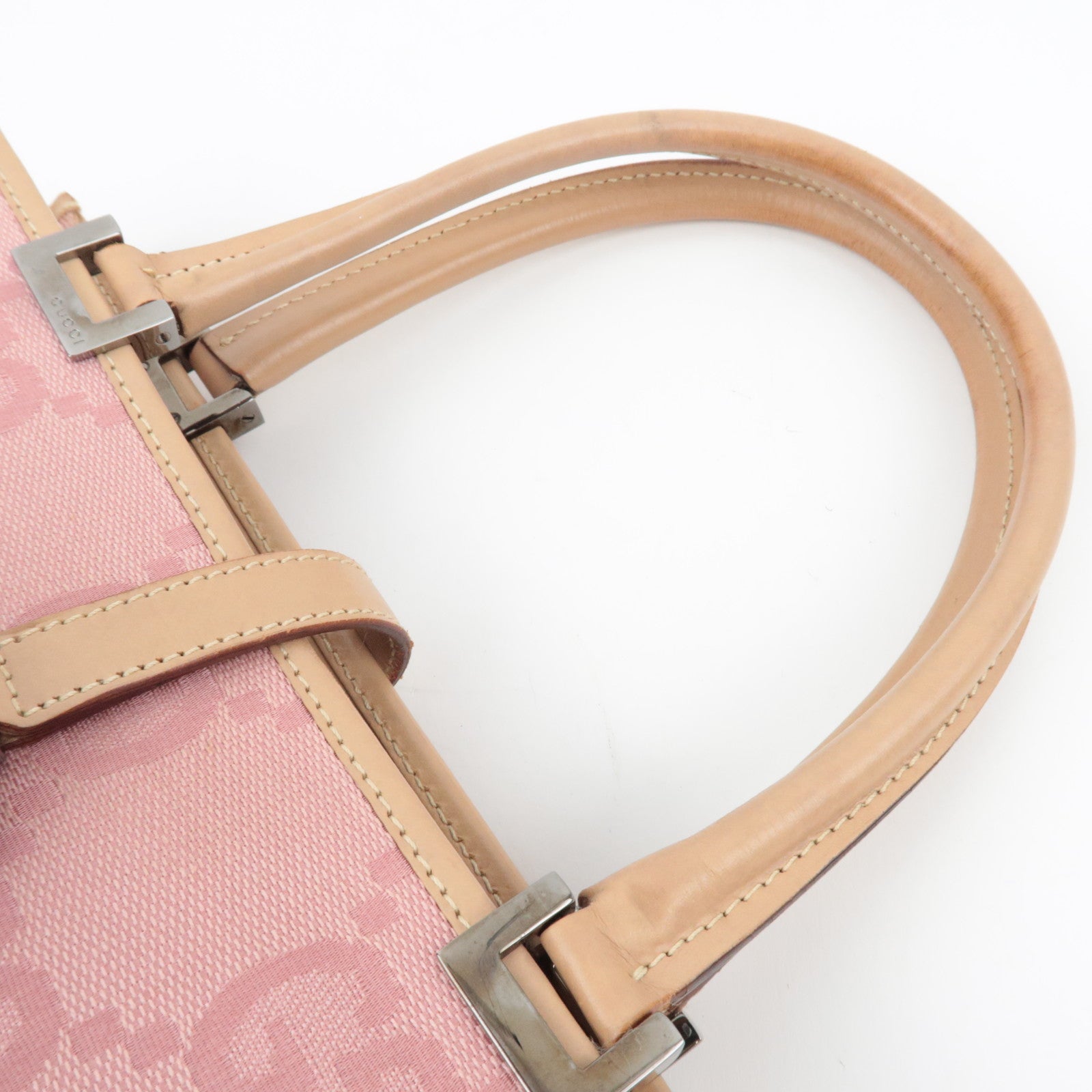 GUCCI Jackie Jumbo GG Handbag Canvas Leather Pink Beige 002.1065