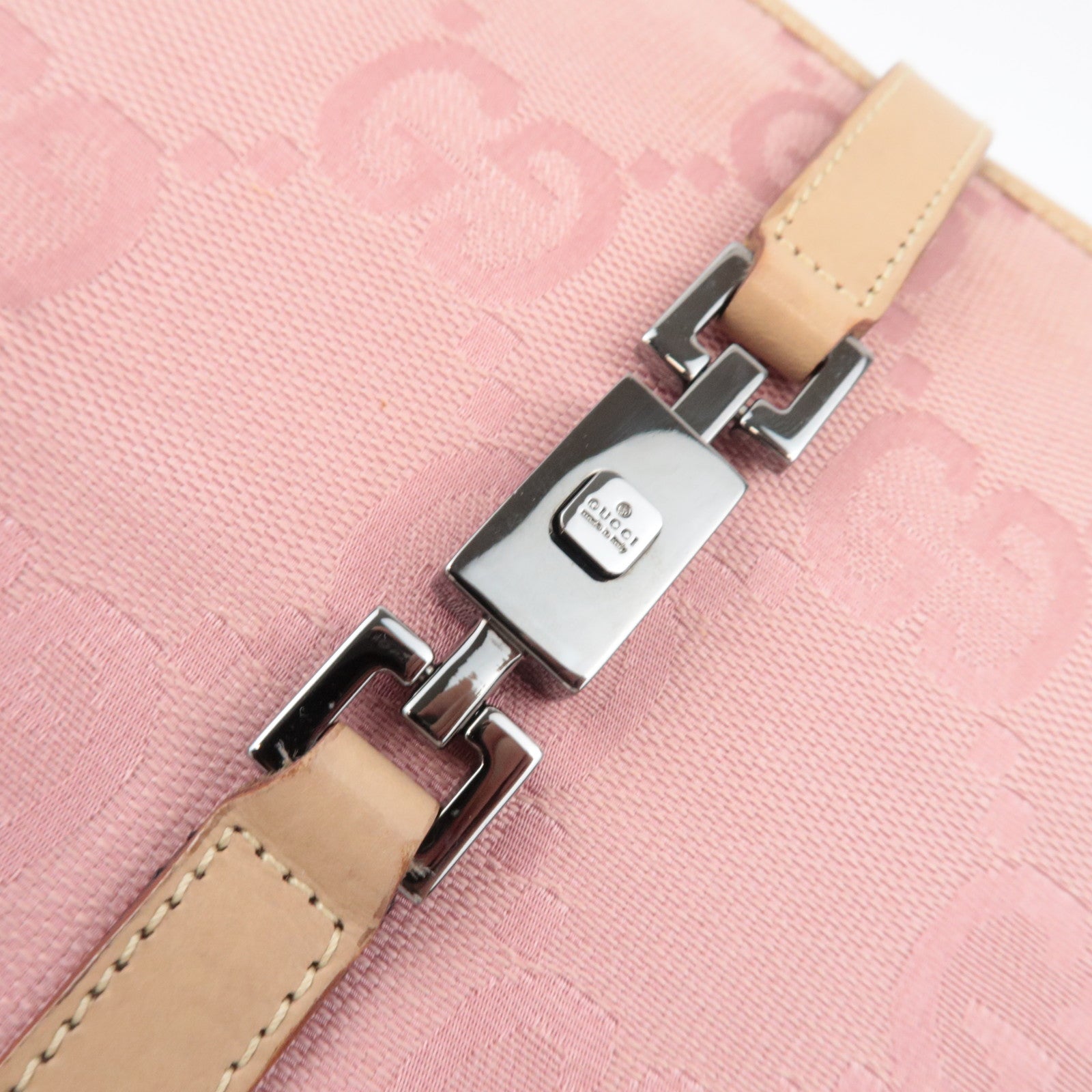 GUCCI Jackie Jumbo GG Handbag Canvas Leather Pink Beige 002.1065