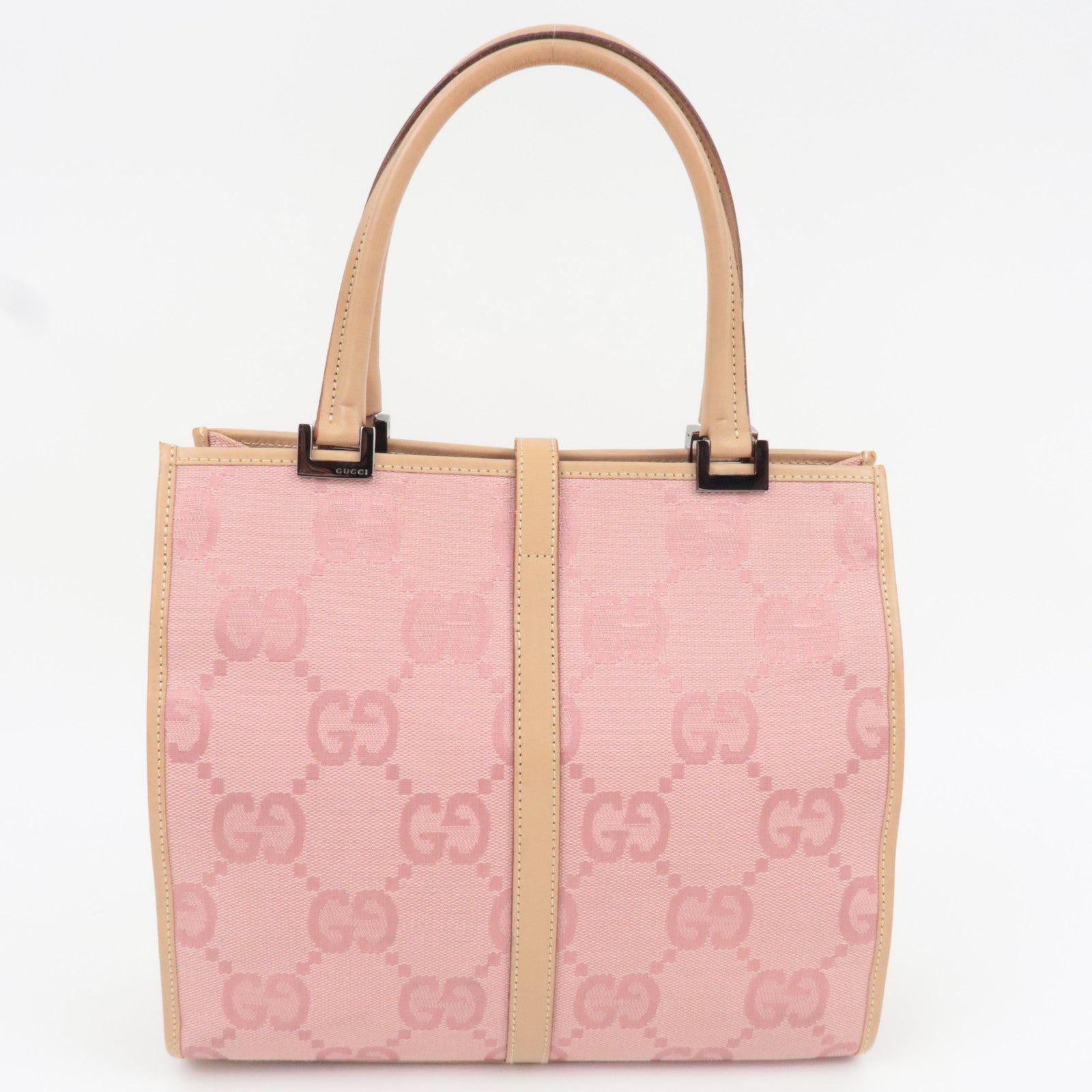 GUCCI Jackie Jumbo GG Handbag Canvas Leather Pink Beige 002.1065