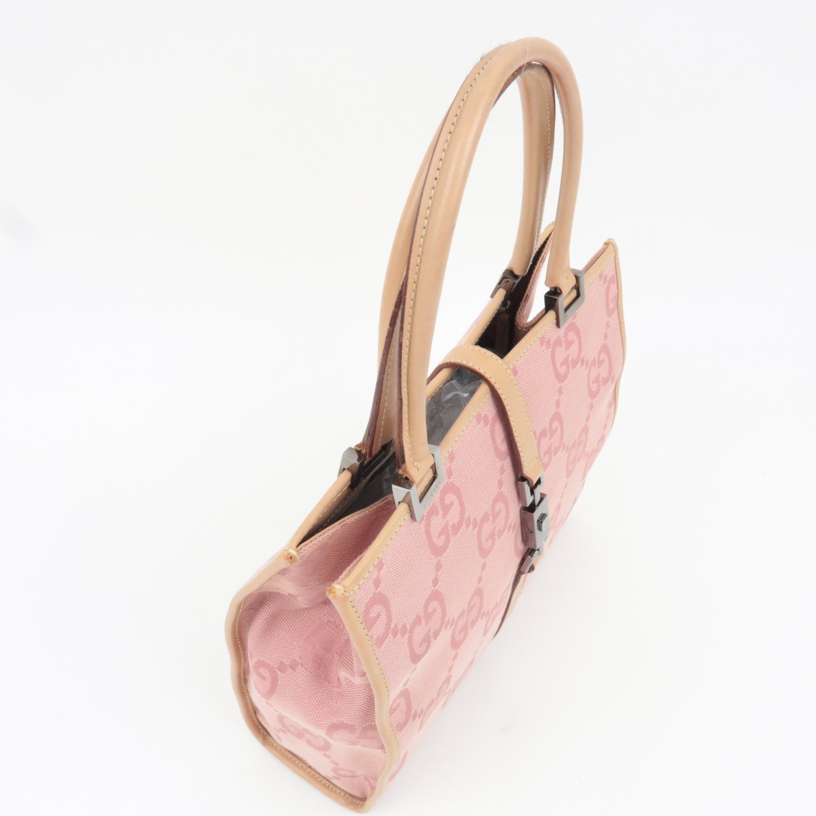 GUCCI Jackie Jumbo GG Handbag Canvas Leather Pink Beige 002.1065