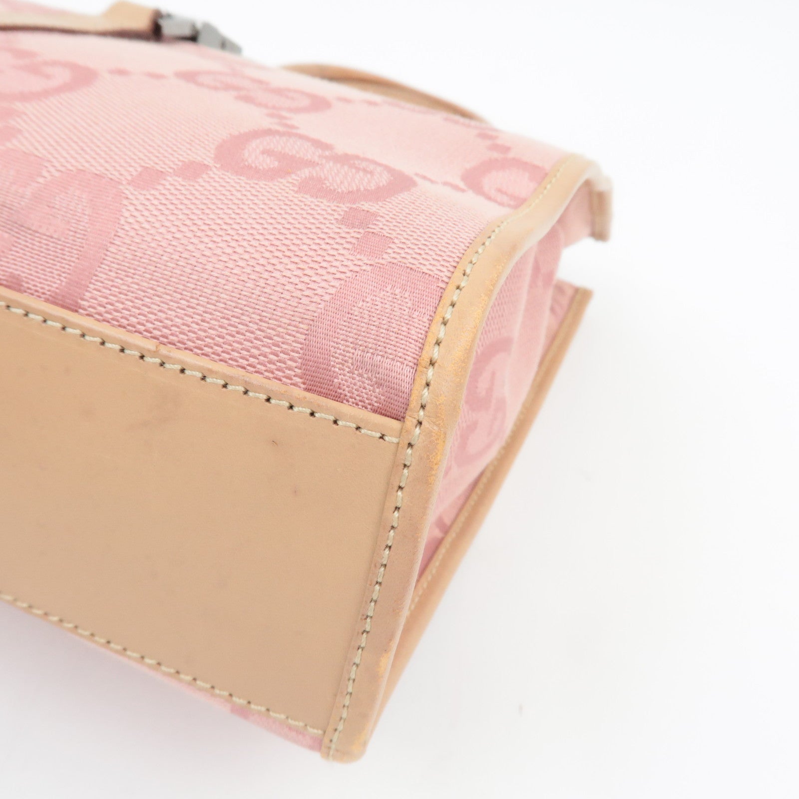 GUCCI Jackie Jumbo GG Handbag Canvas Leather Pink Beige 002.1065