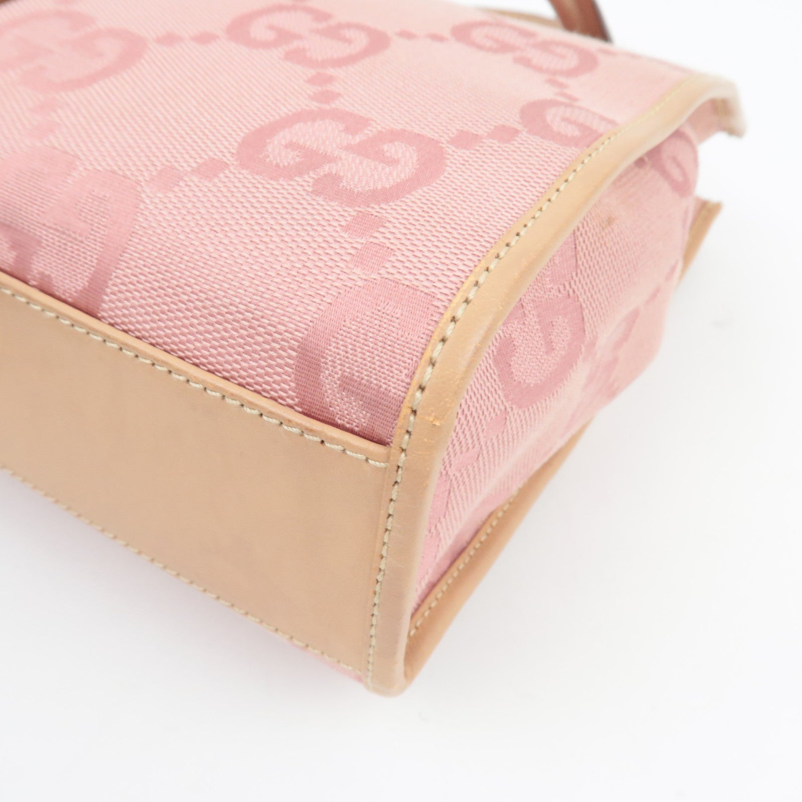 GUCCI Jackie Jumbo GG Handbag Canvas Leather Pink Beige 002.1065