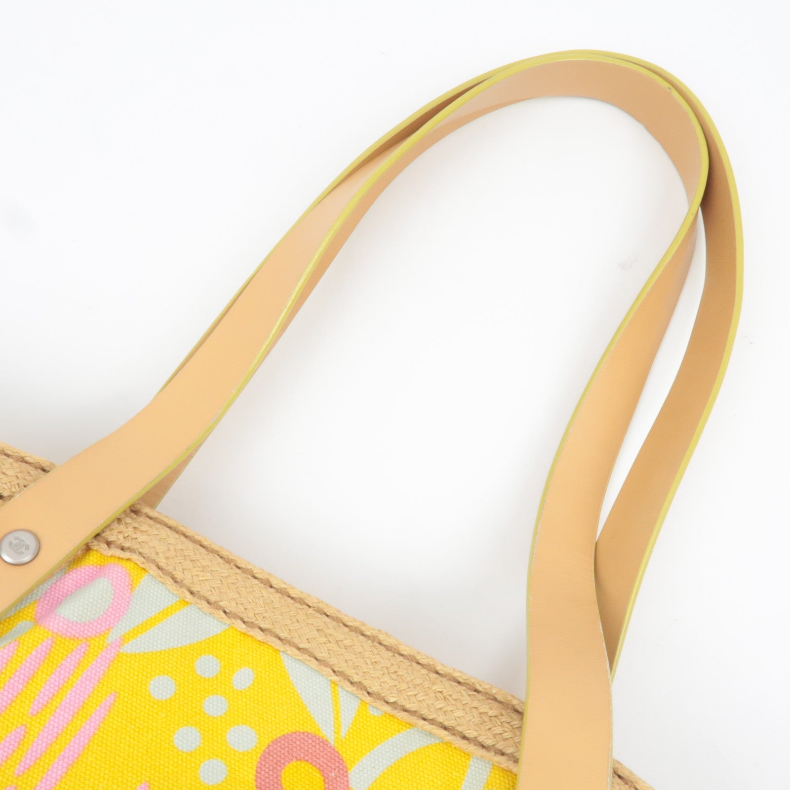 CHANEL High Summer Flower Tote Bag Canvas Leather Yellow Beige 8313589