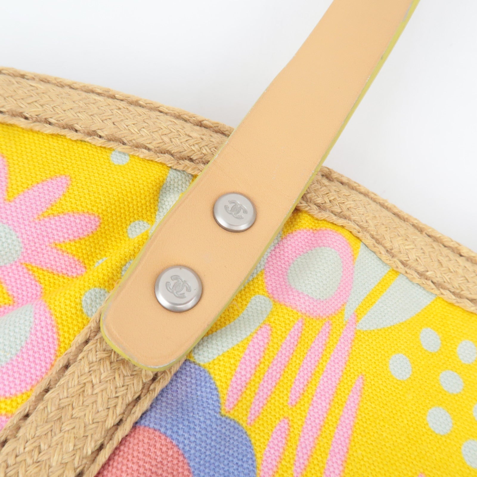 CHANEL High Summer Flower Tote Bag Canvas Leather Yellow Beige 8313589